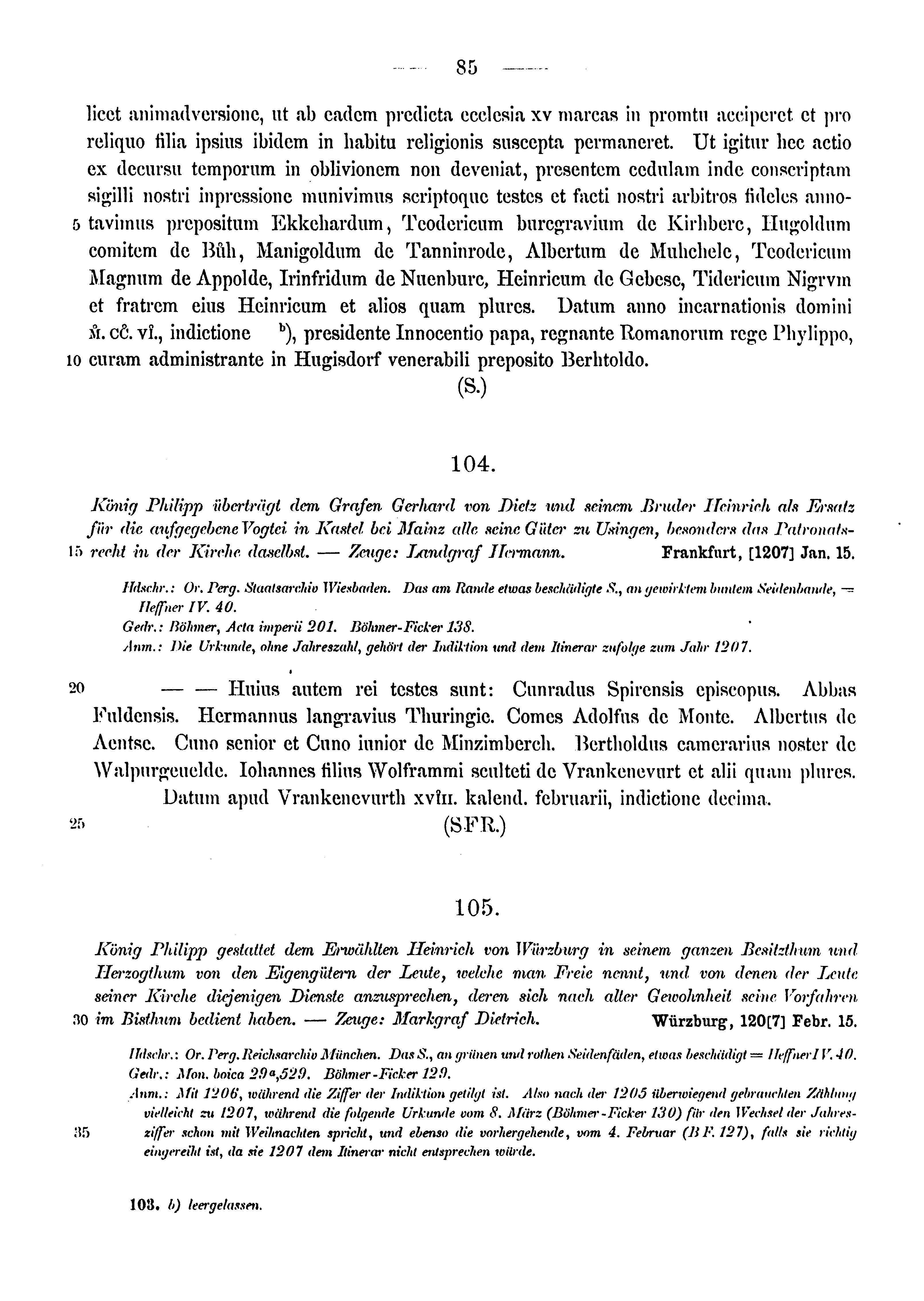 Historische Urkunde Seite 85 aus Band cds1a3