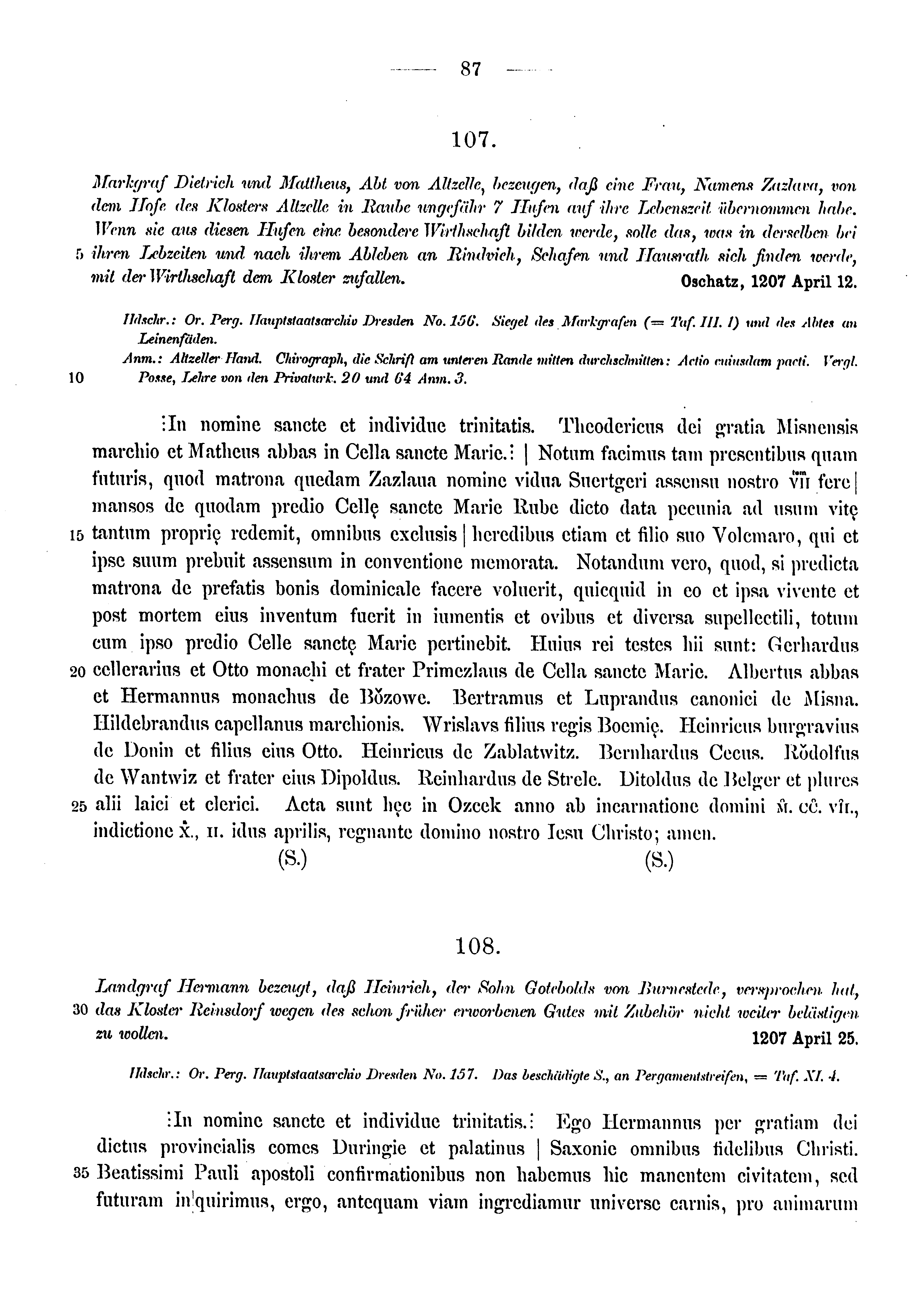 Historische Urkunde Seite 87 aus Band cds1a3