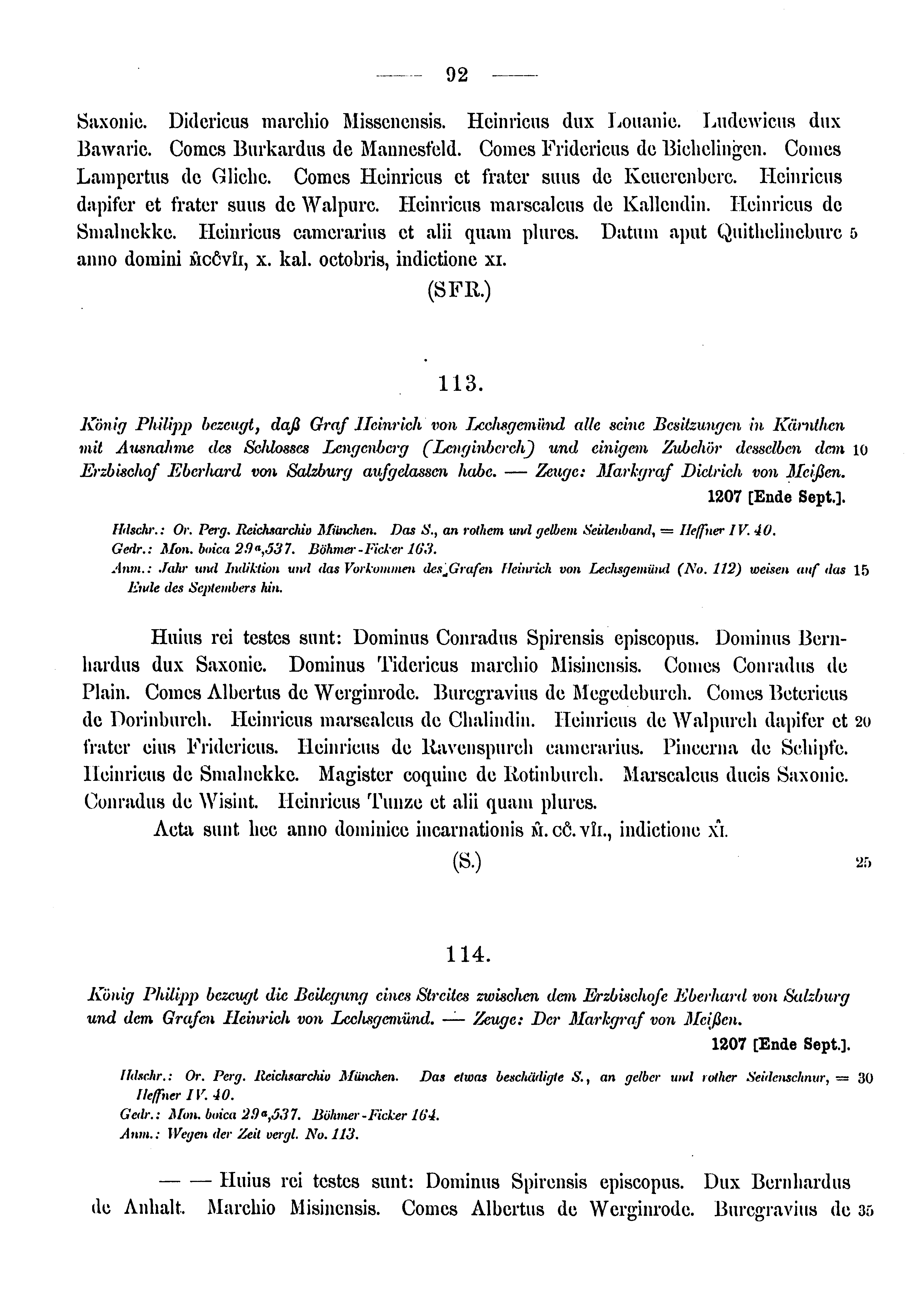 Historische Urkunde Seite 92 aus Band cds1a3