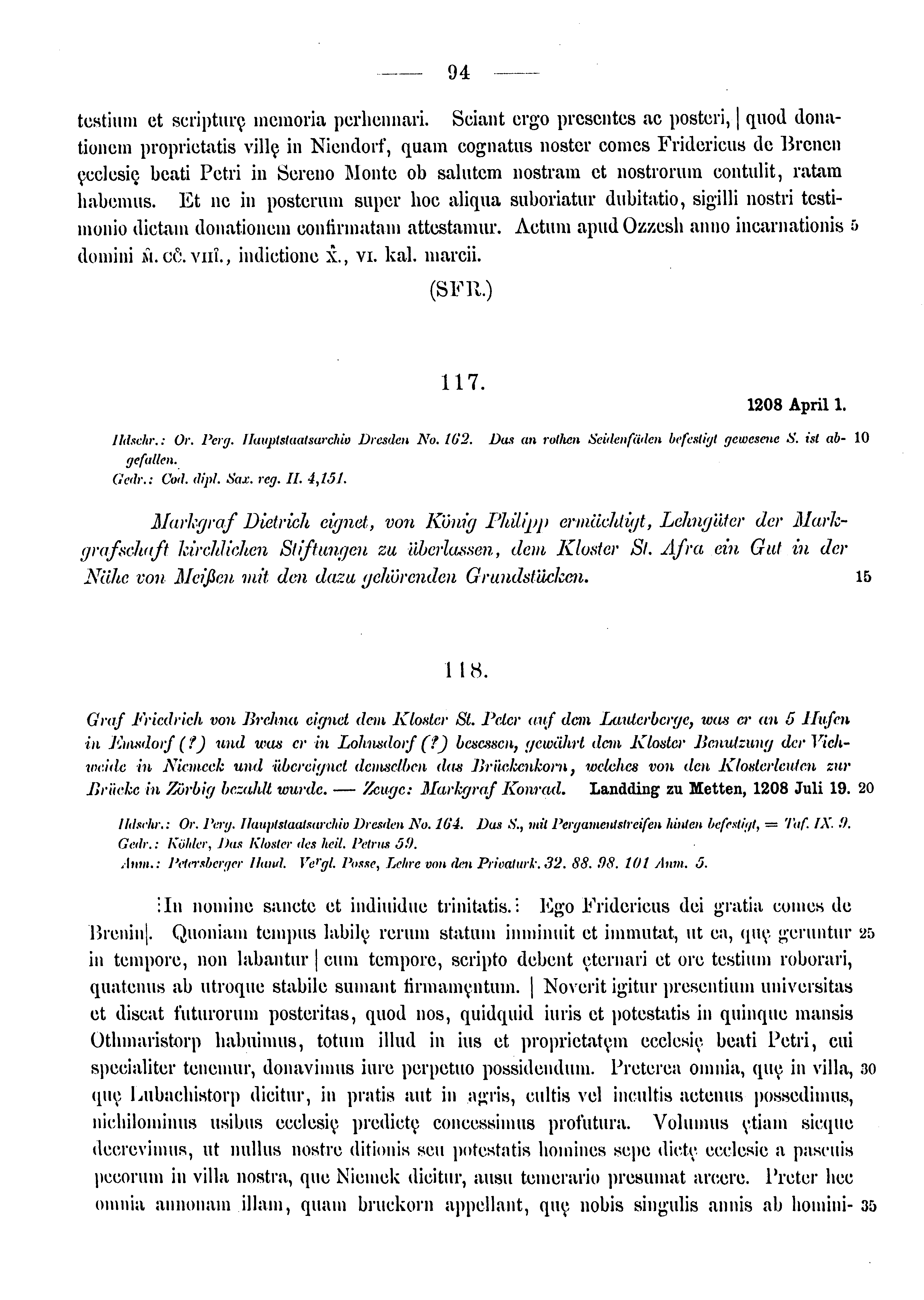 Historische Urkunde Seite 94 aus Band cds1a3