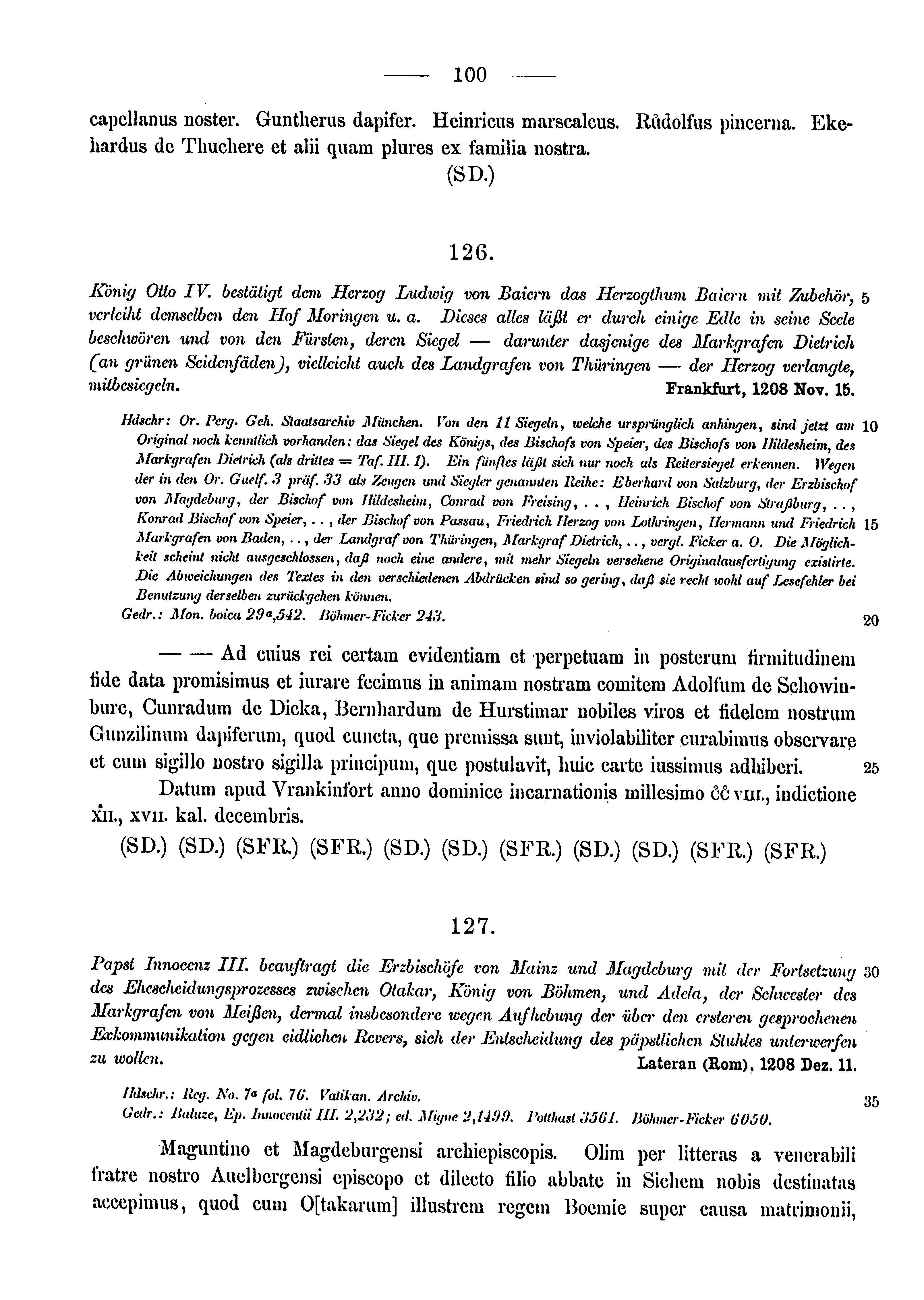 Historische Urkunde Seite 100 aus Band cds1a3