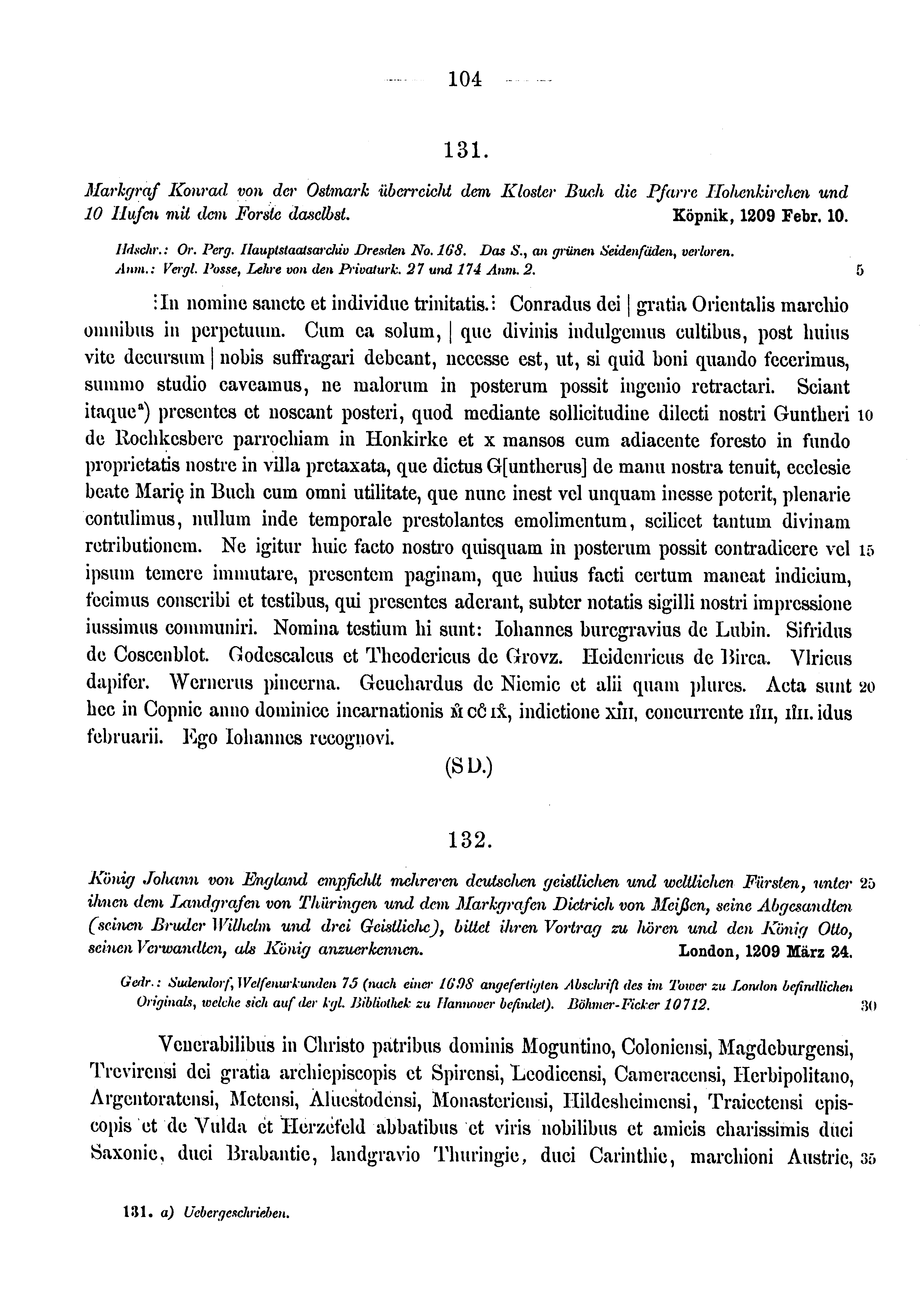 Historische Urkunde Seite 104 aus Band cds1a3