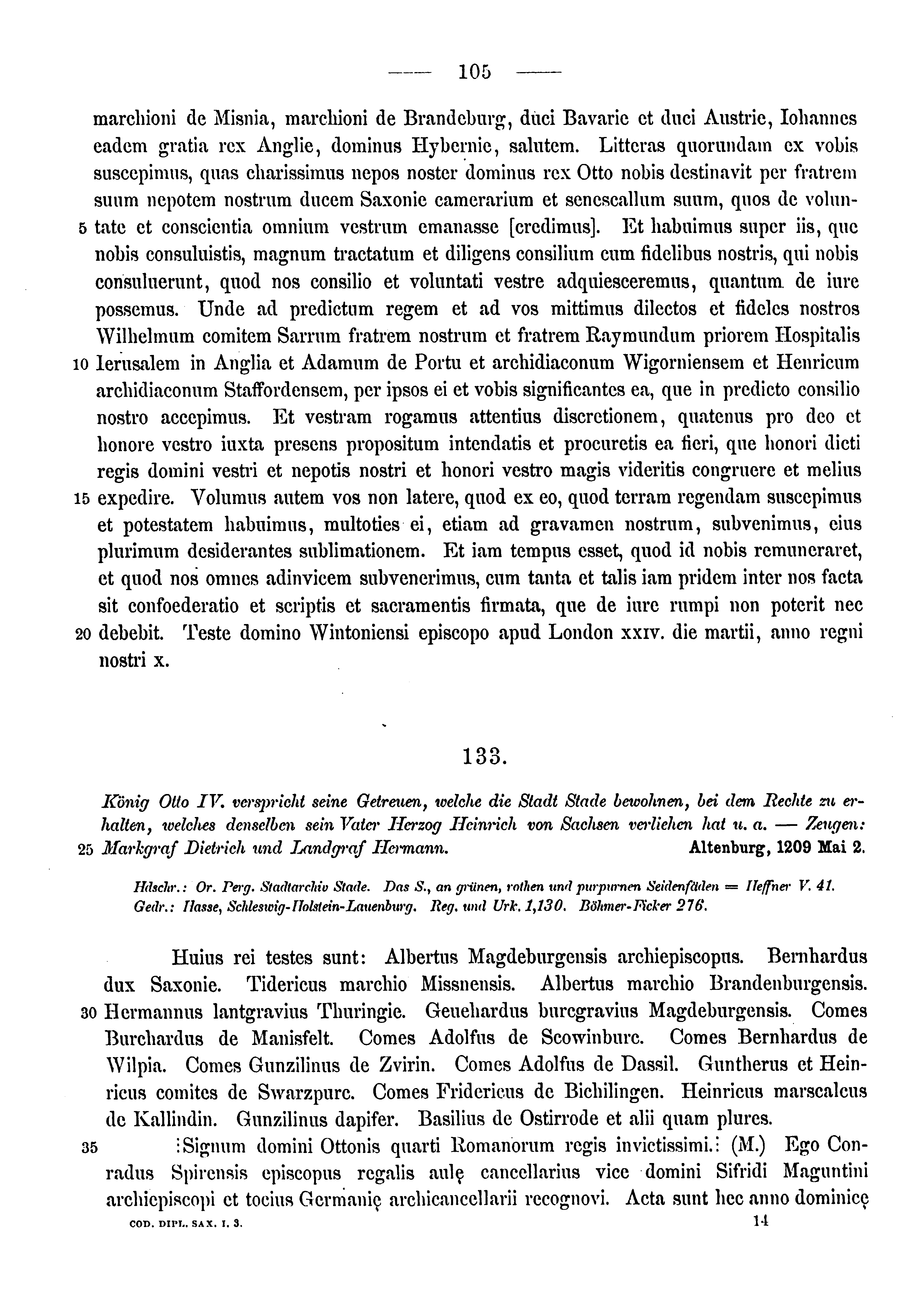 Historische Urkunde Seite 105 aus Band cds1a3