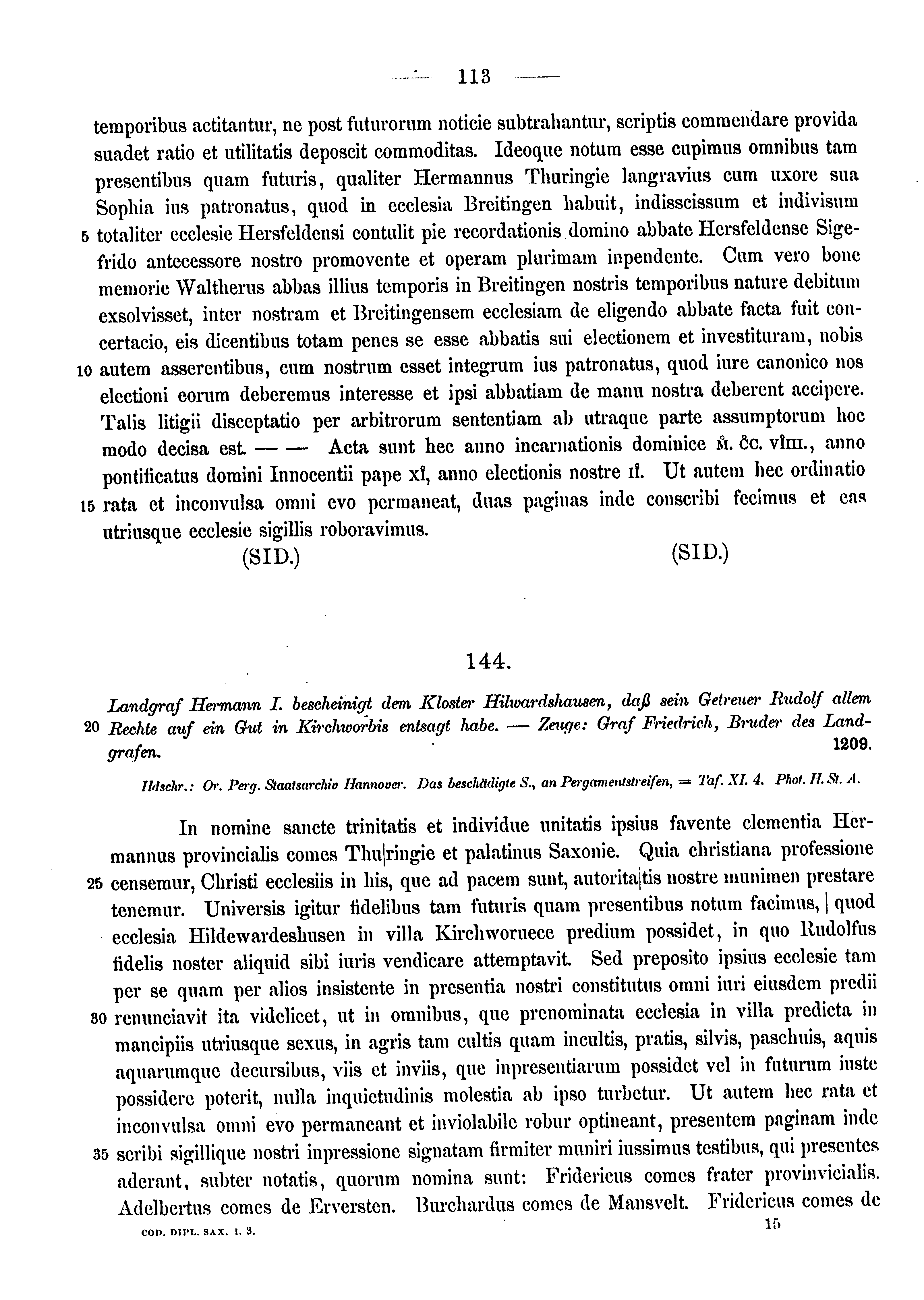 Historische Urkunde Seite 113 aus Band cds1a3