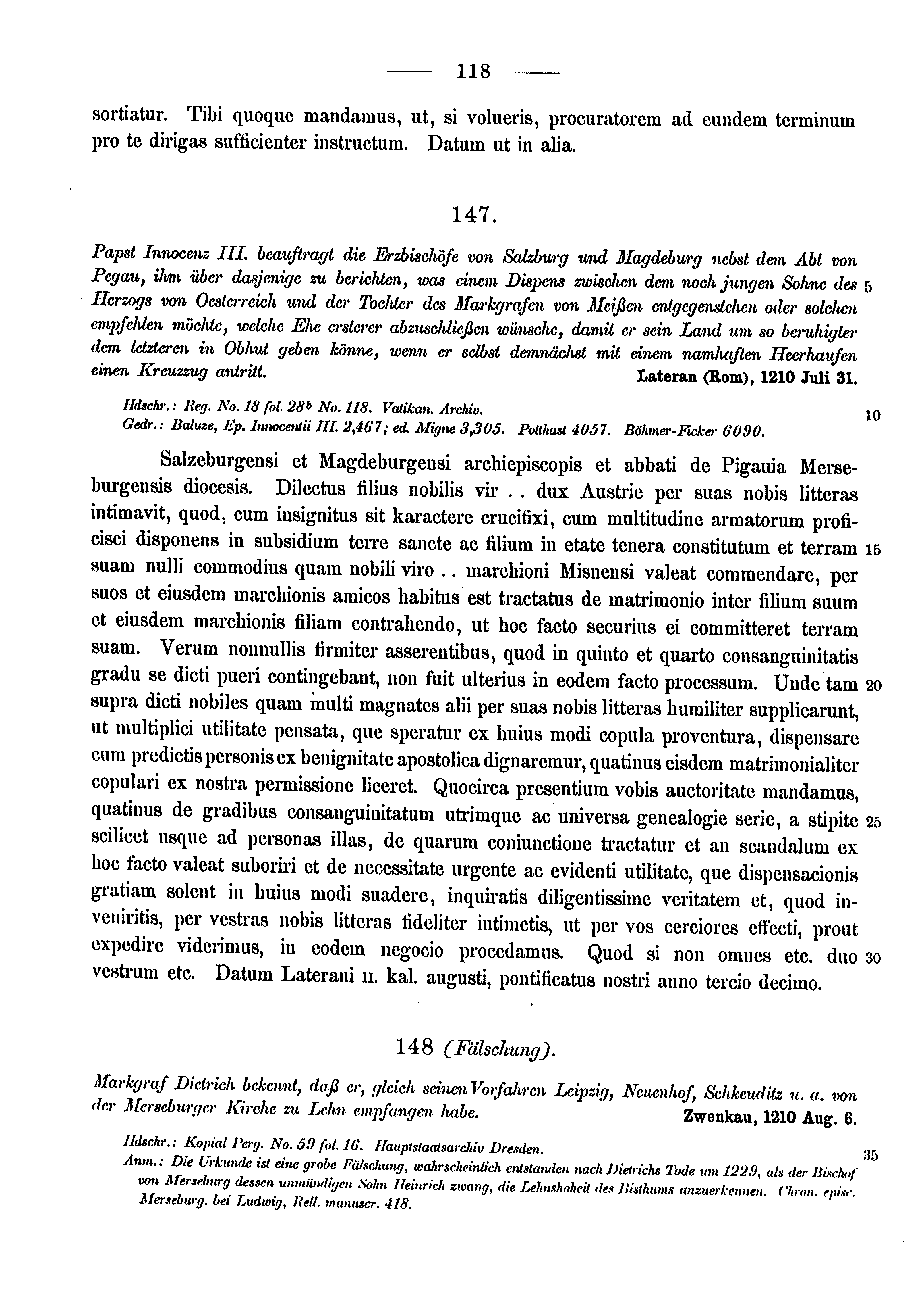 Historische Urkunde Seite 118 aus Band cds1a3