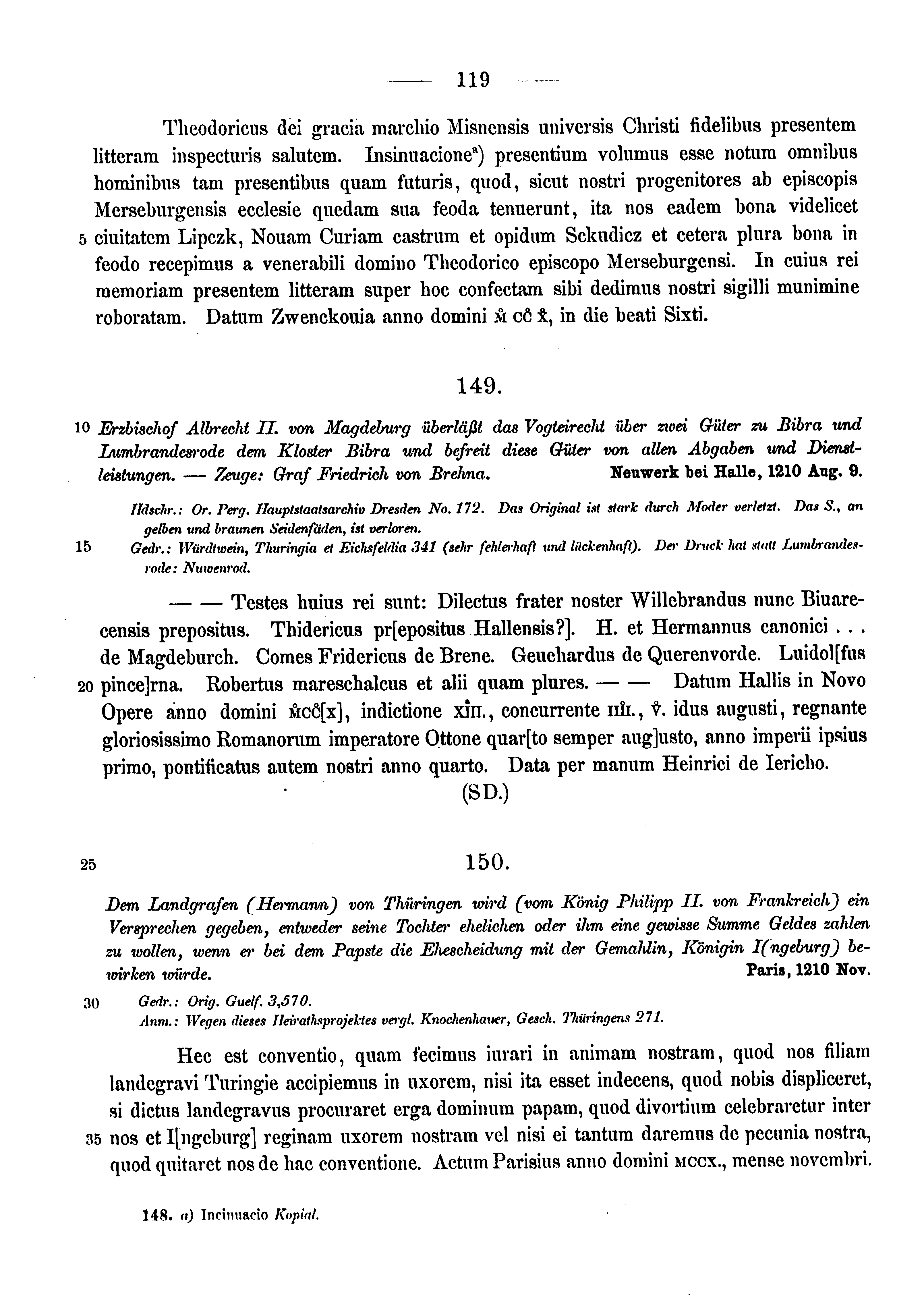 Historische Urkunde Seite 119 aus Band cds1a3