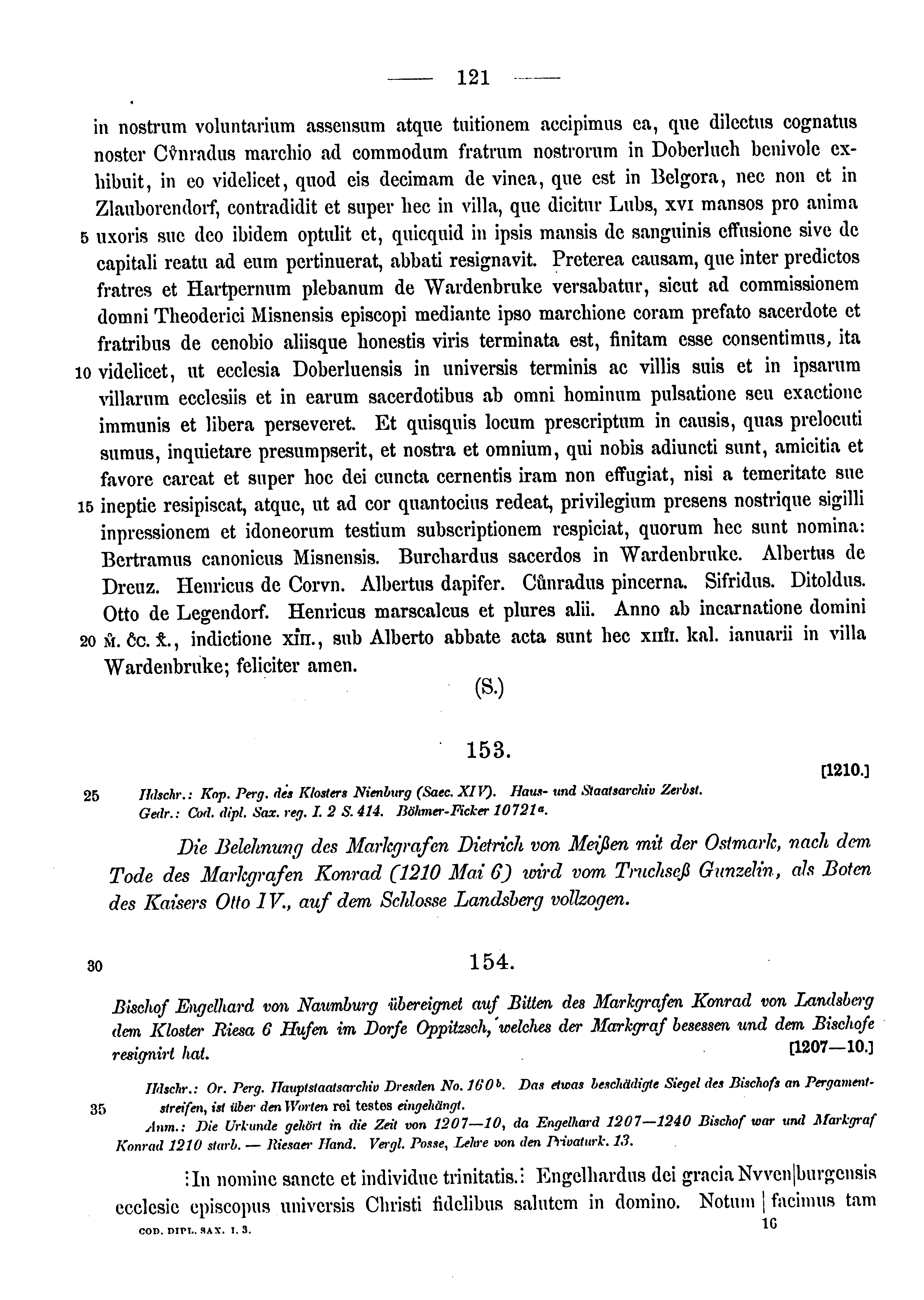Historische Urkunde Seite 121 aus Band cds1a3