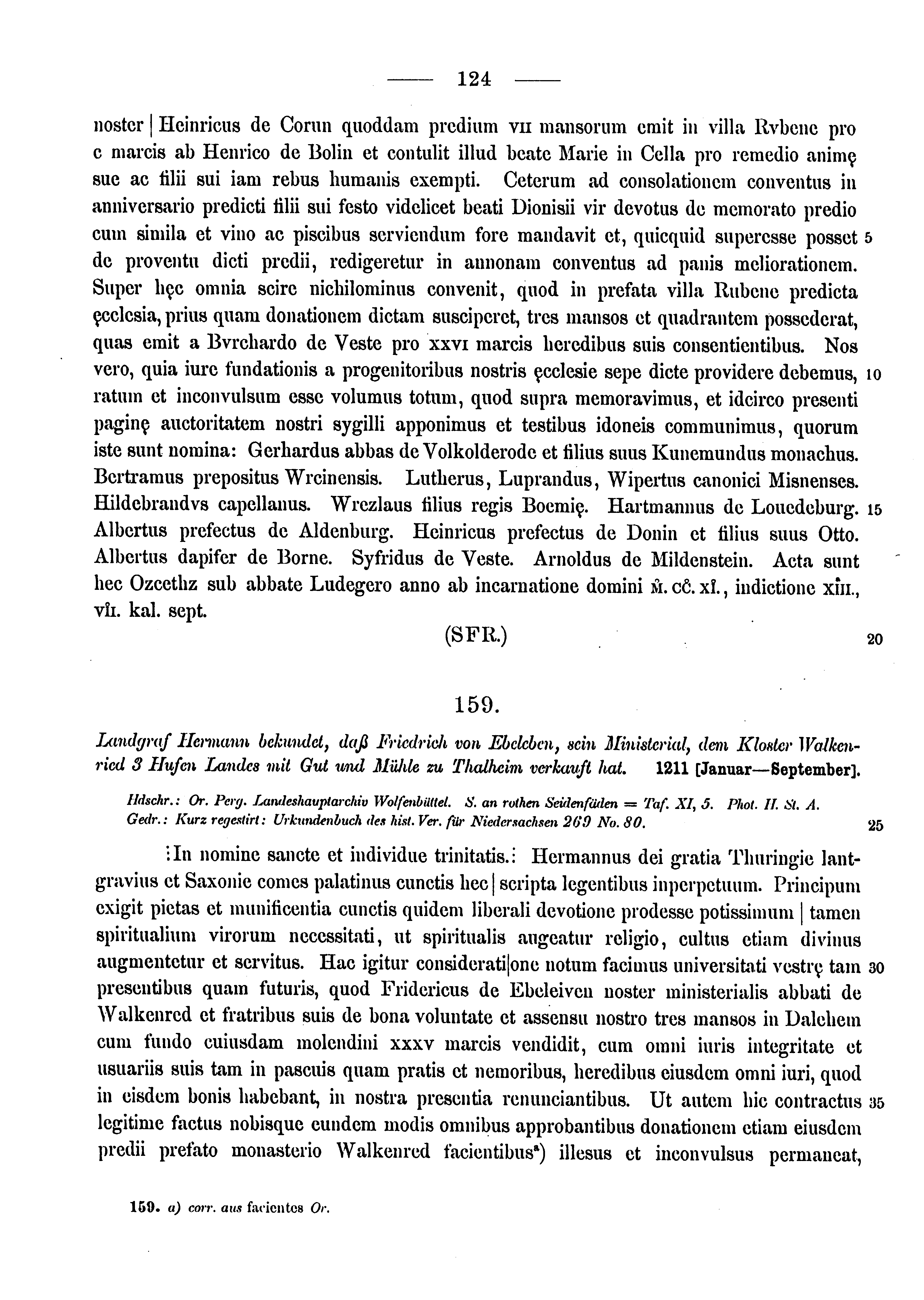 Historische Urkunde Seite 124 aus Band cds1a3