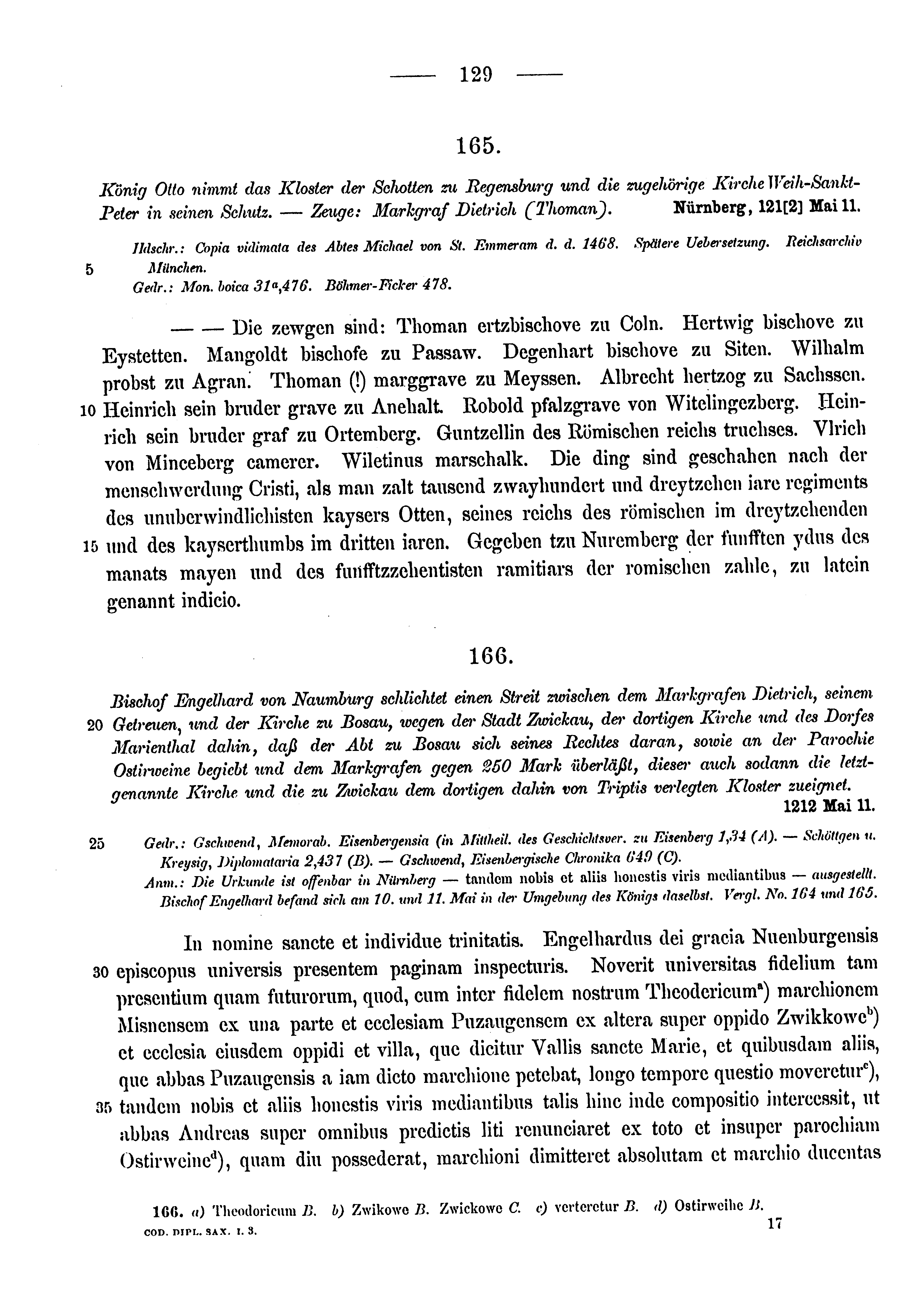 Historische Urkunde Seite 129 aus Band cds1a3