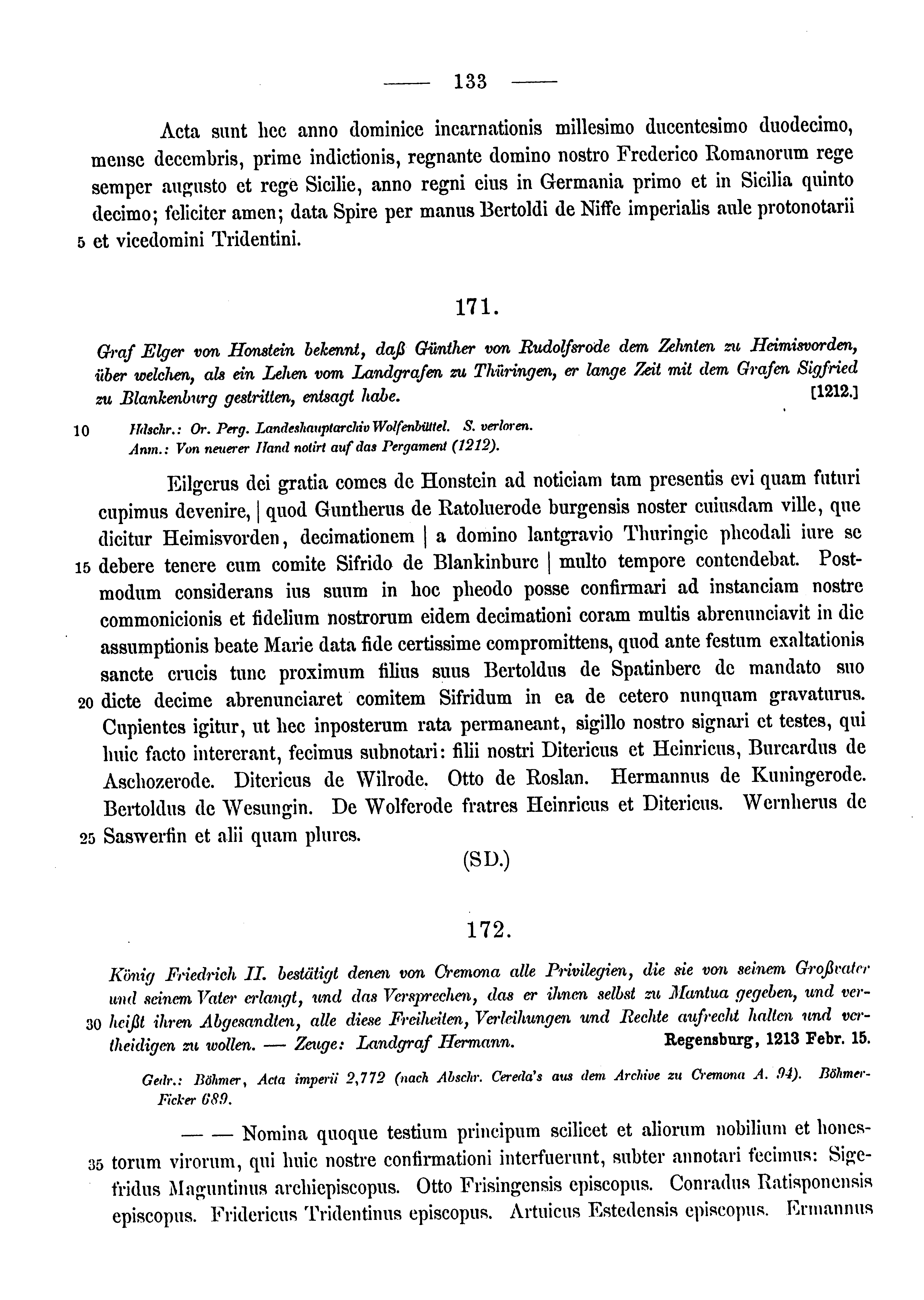 Historische Urkunde Seite 133 aus Band cds1a3