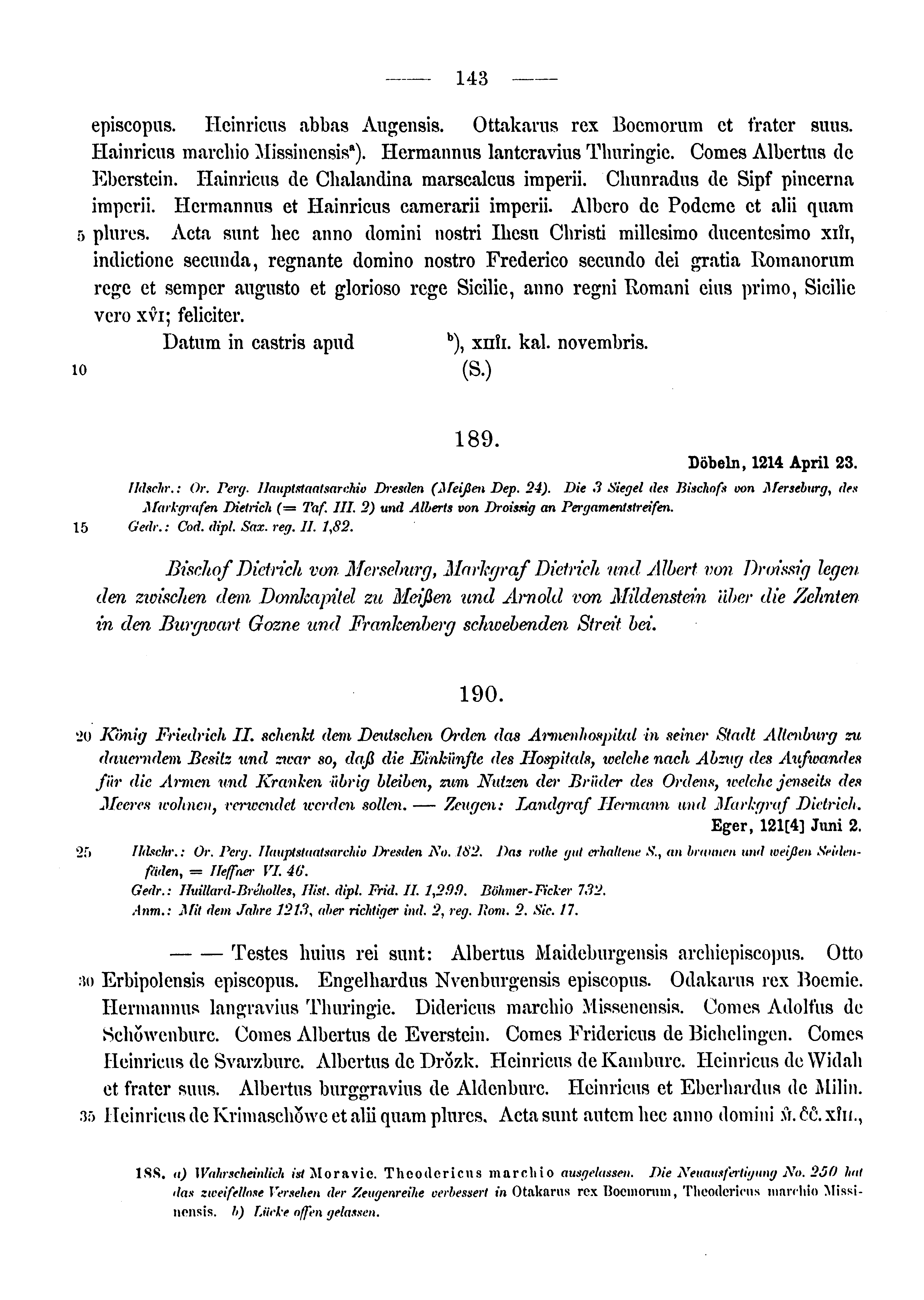 Historische Urkunde Seite 143 aus Band cds1a3
