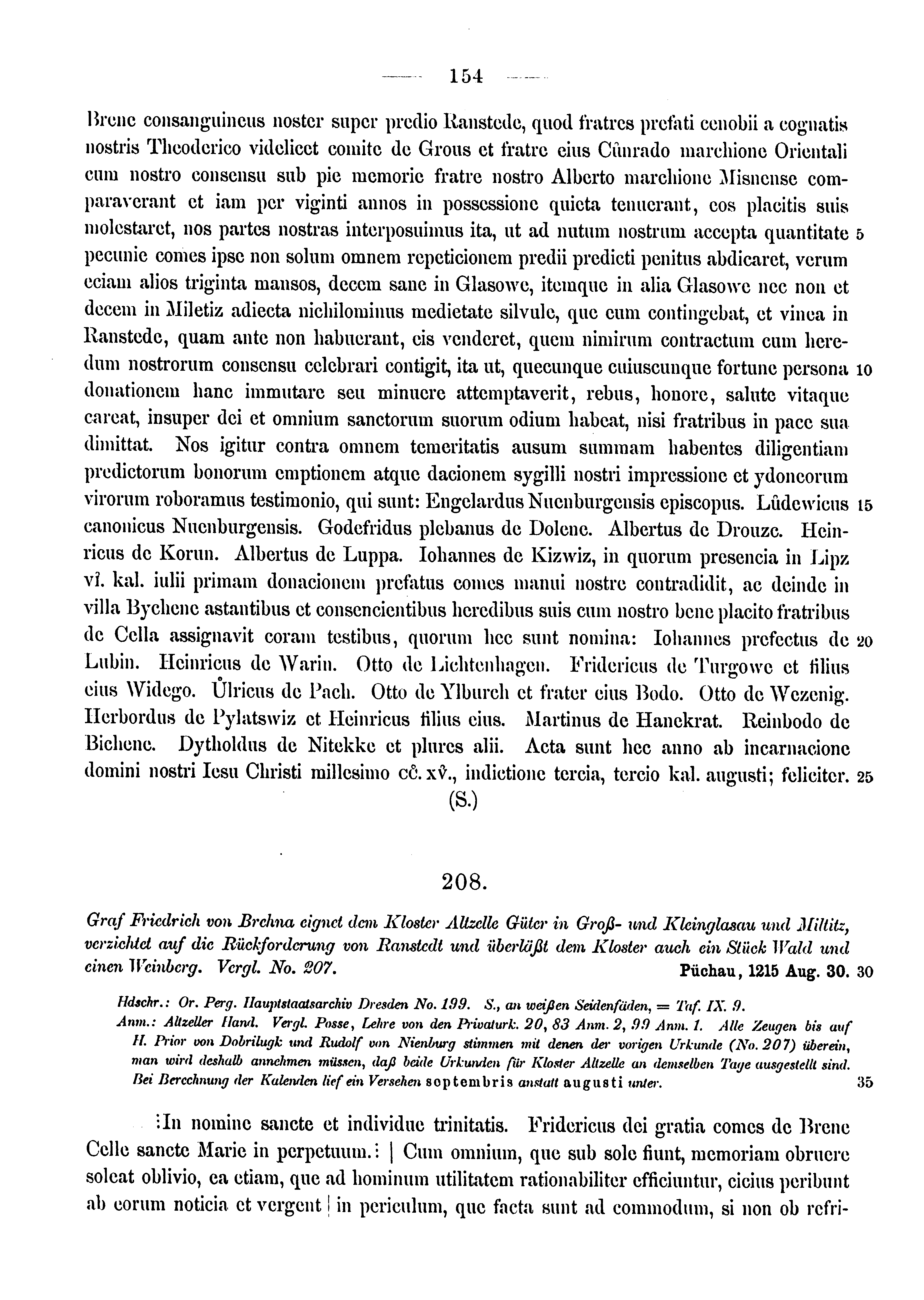 Historische Urkunde Seite 154 aus Band cds1a3