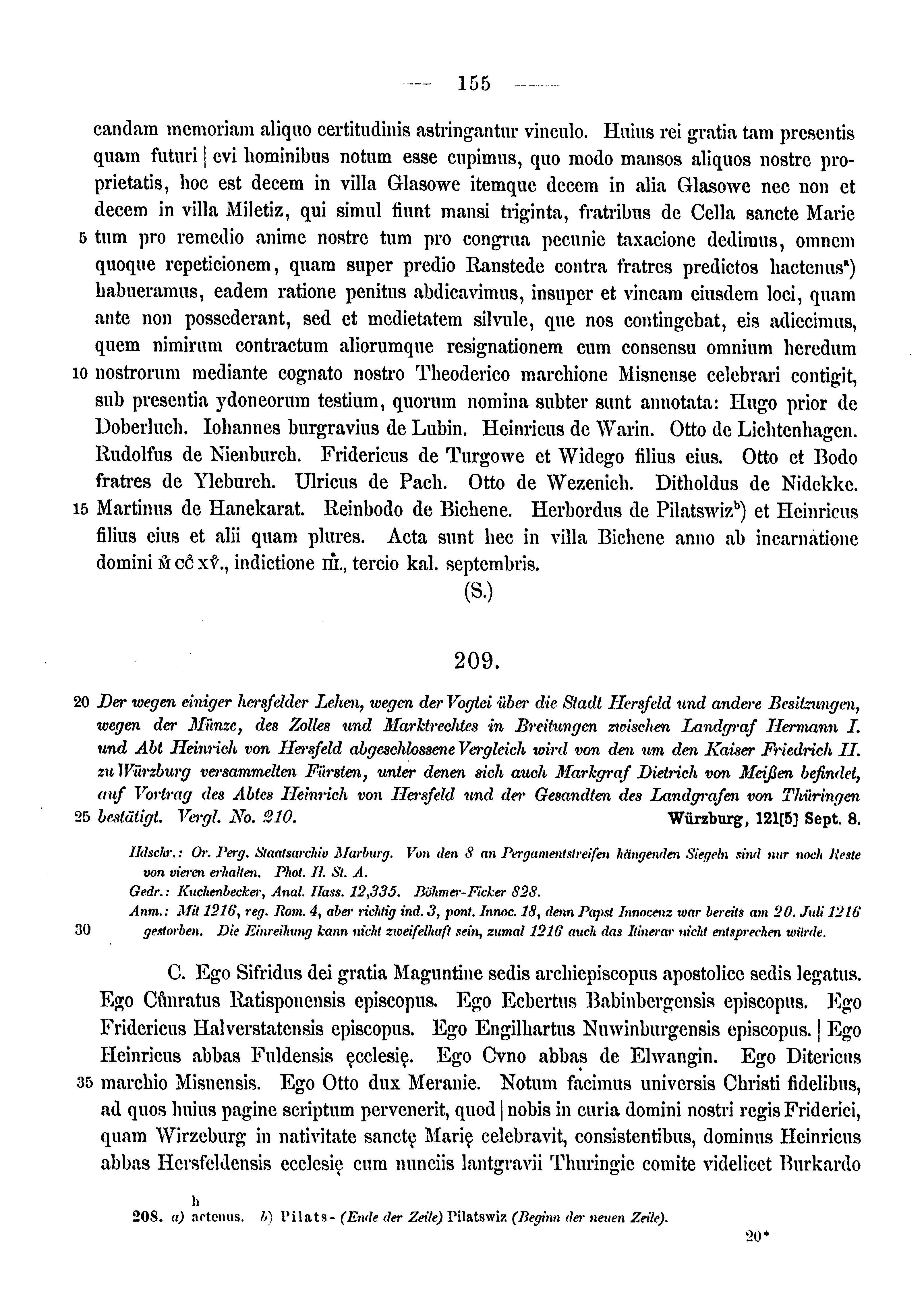 Historische Urkunde Seite 155 aus Band cds1a3