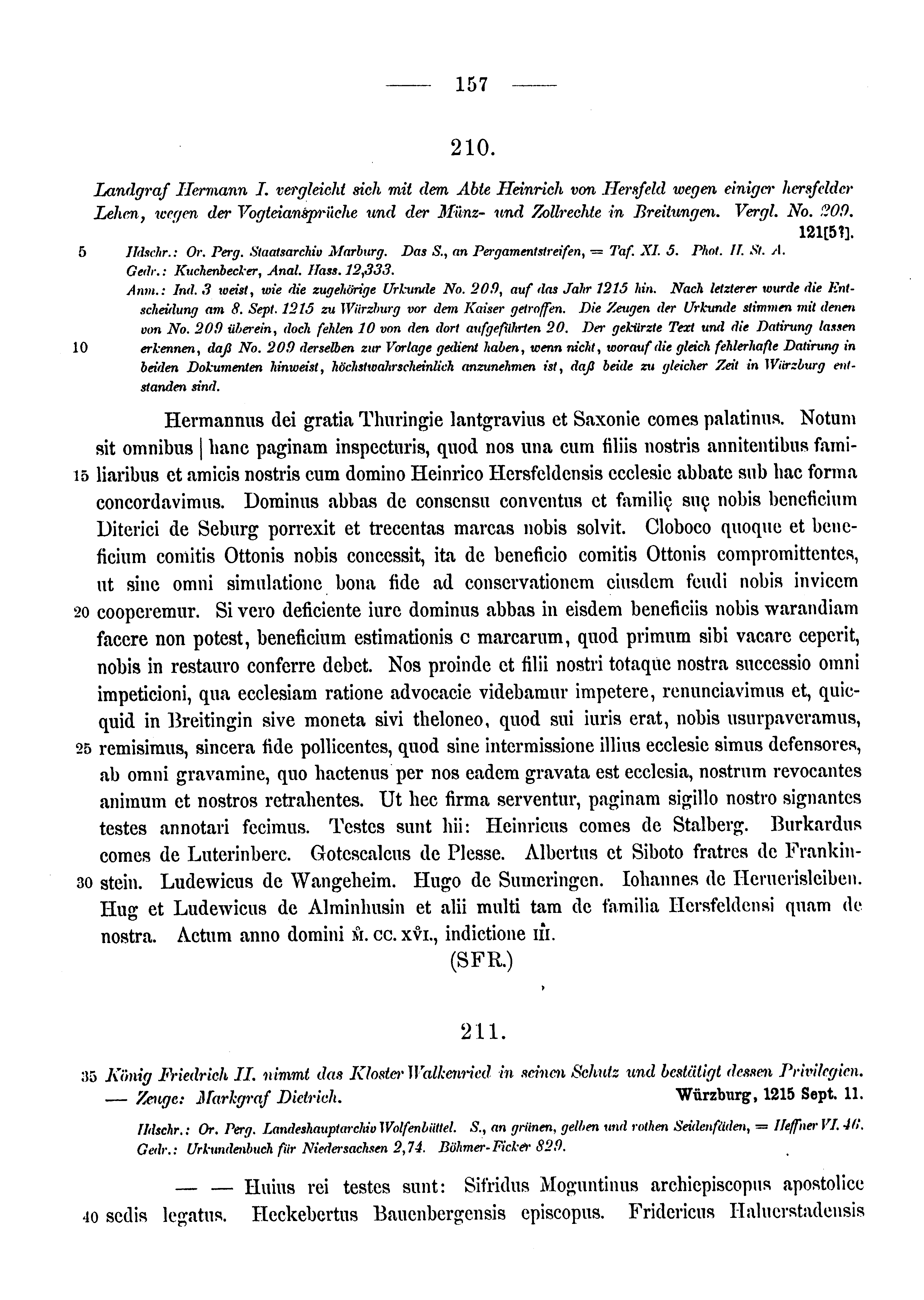 Historische Urkunde Seite 157 aus Band cds1a3