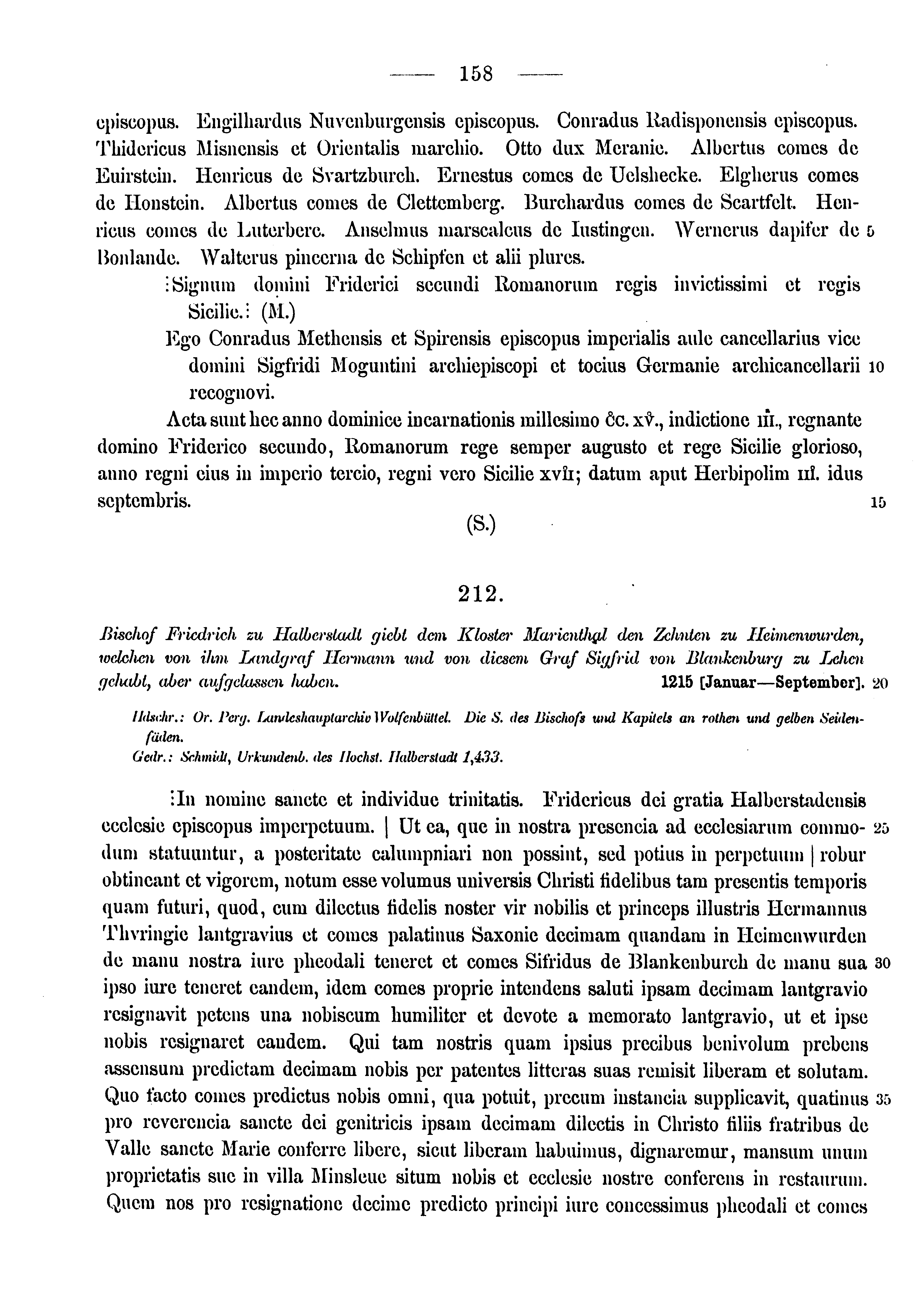 Historische Urkunde Seite 158 aus Band cds1a3