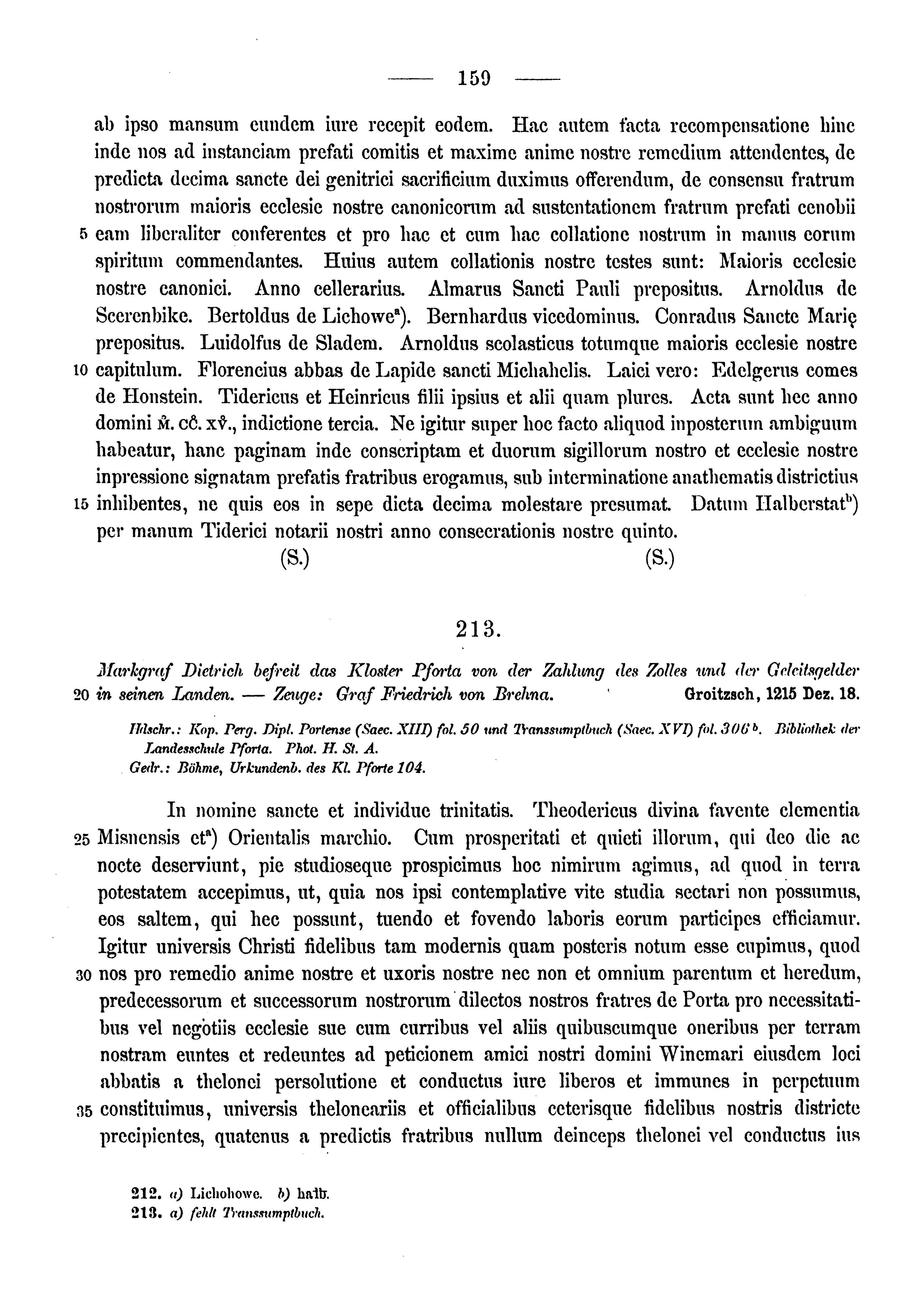 Historische Urkunde Seite 159 aus Band cds1a3