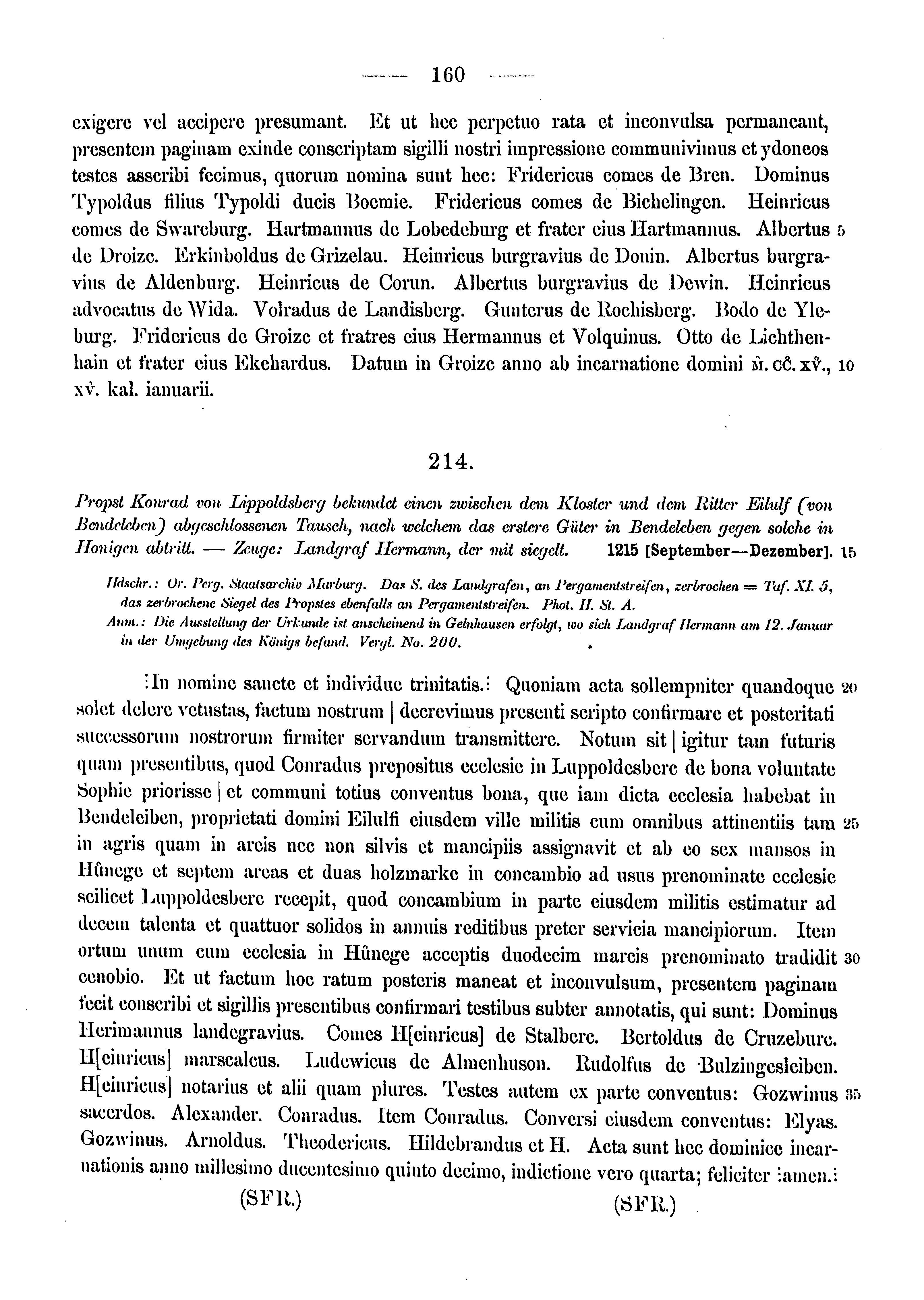 Historische Urkunde Seite 160 aus Band cds1a3
