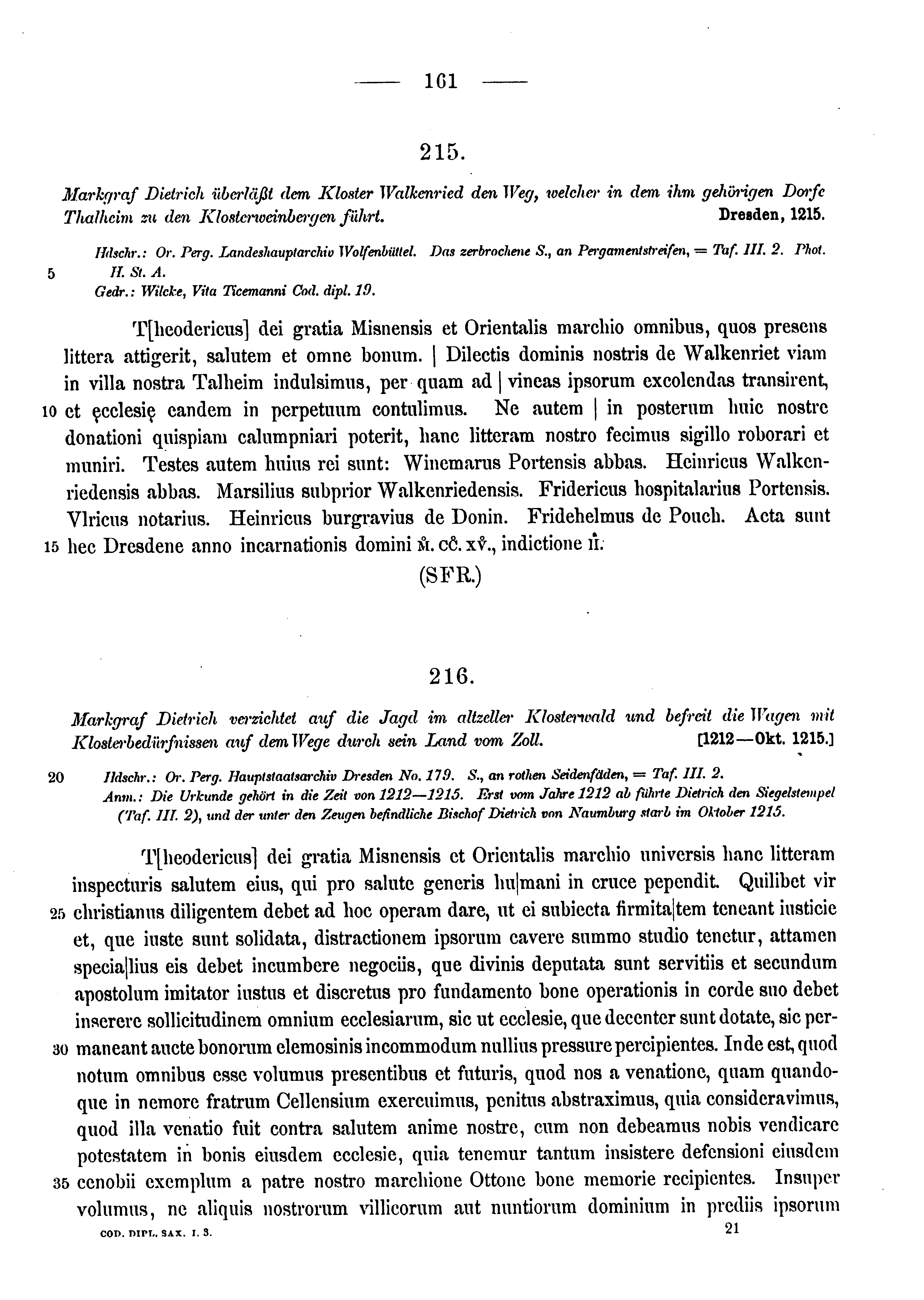 Historische Urkunde Seite 161 aus Band cds1a3