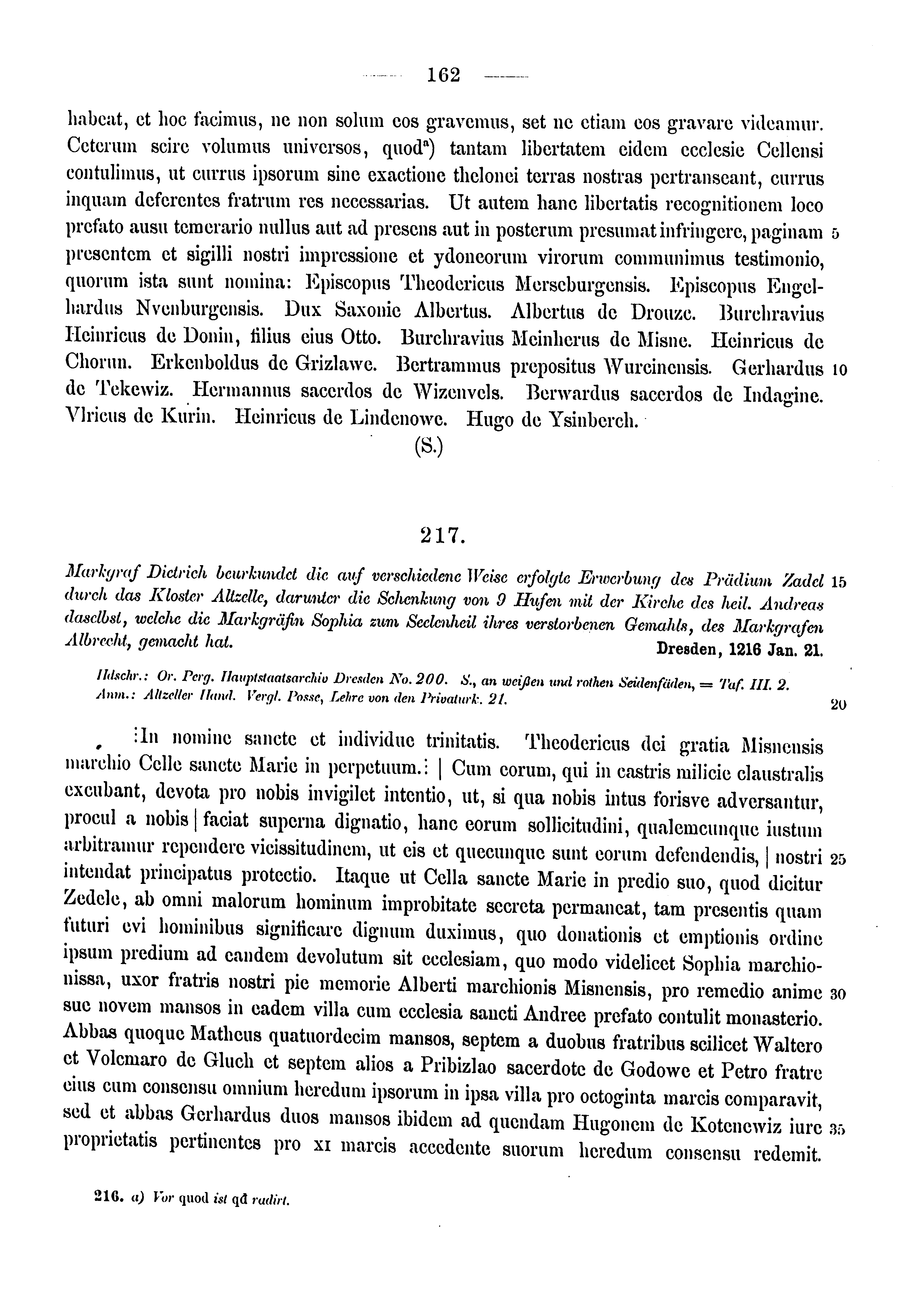 Historische Urkunde Seite 162 aus Band cds1a3