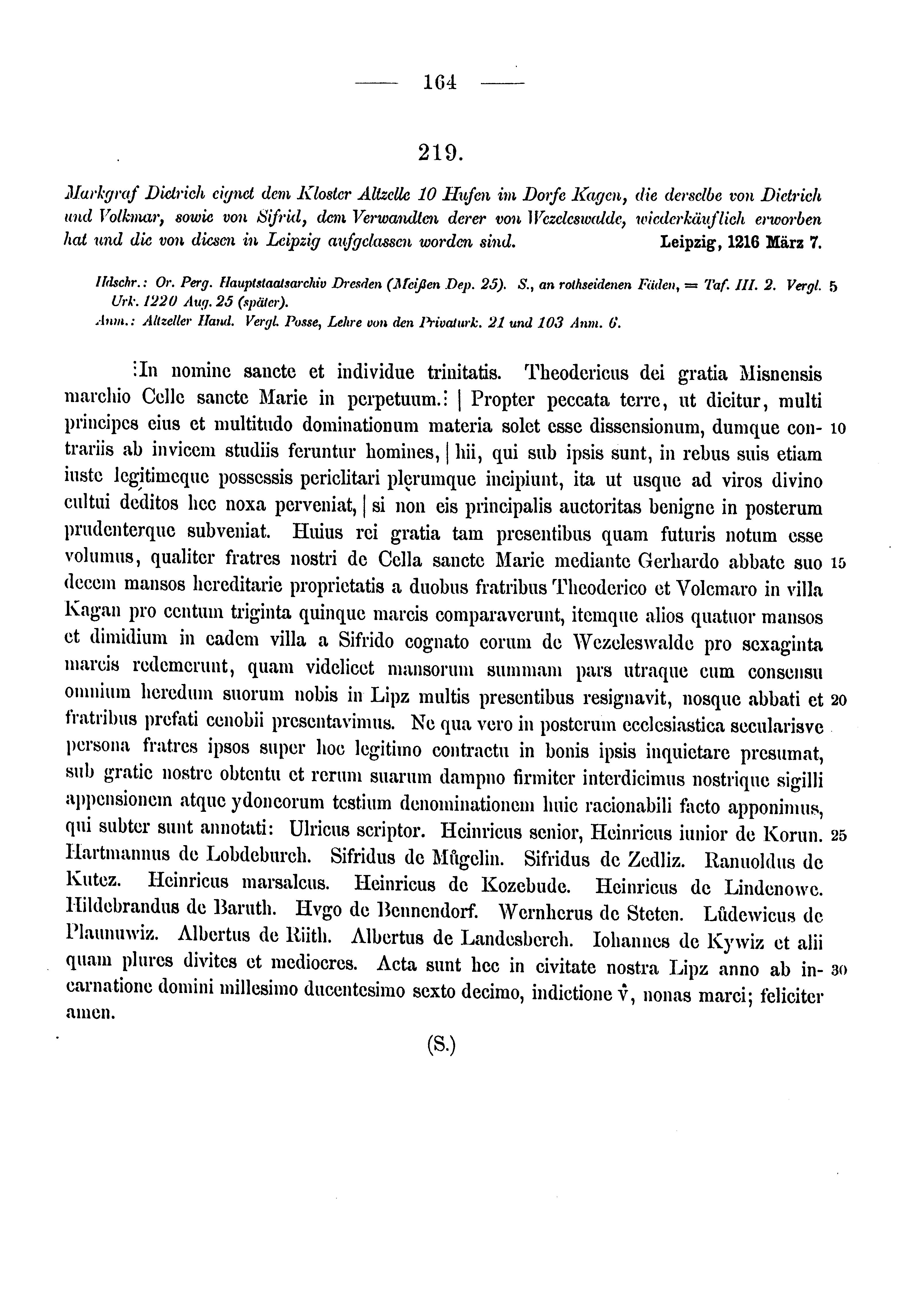 Historische Urkunde Seite 164 aus Band cds1a3