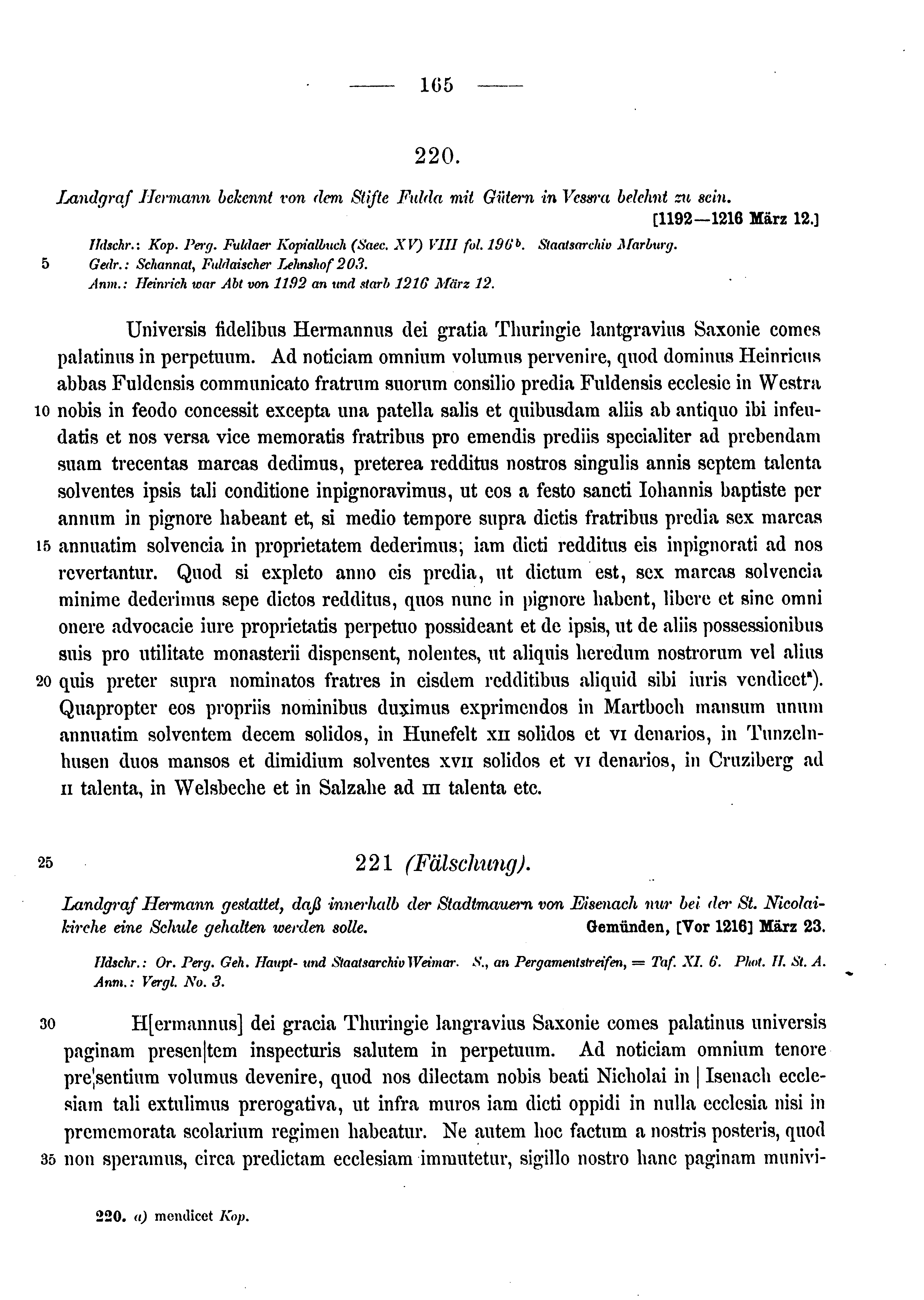 Historische Urkunde Seite 165 aus Band cds1a3