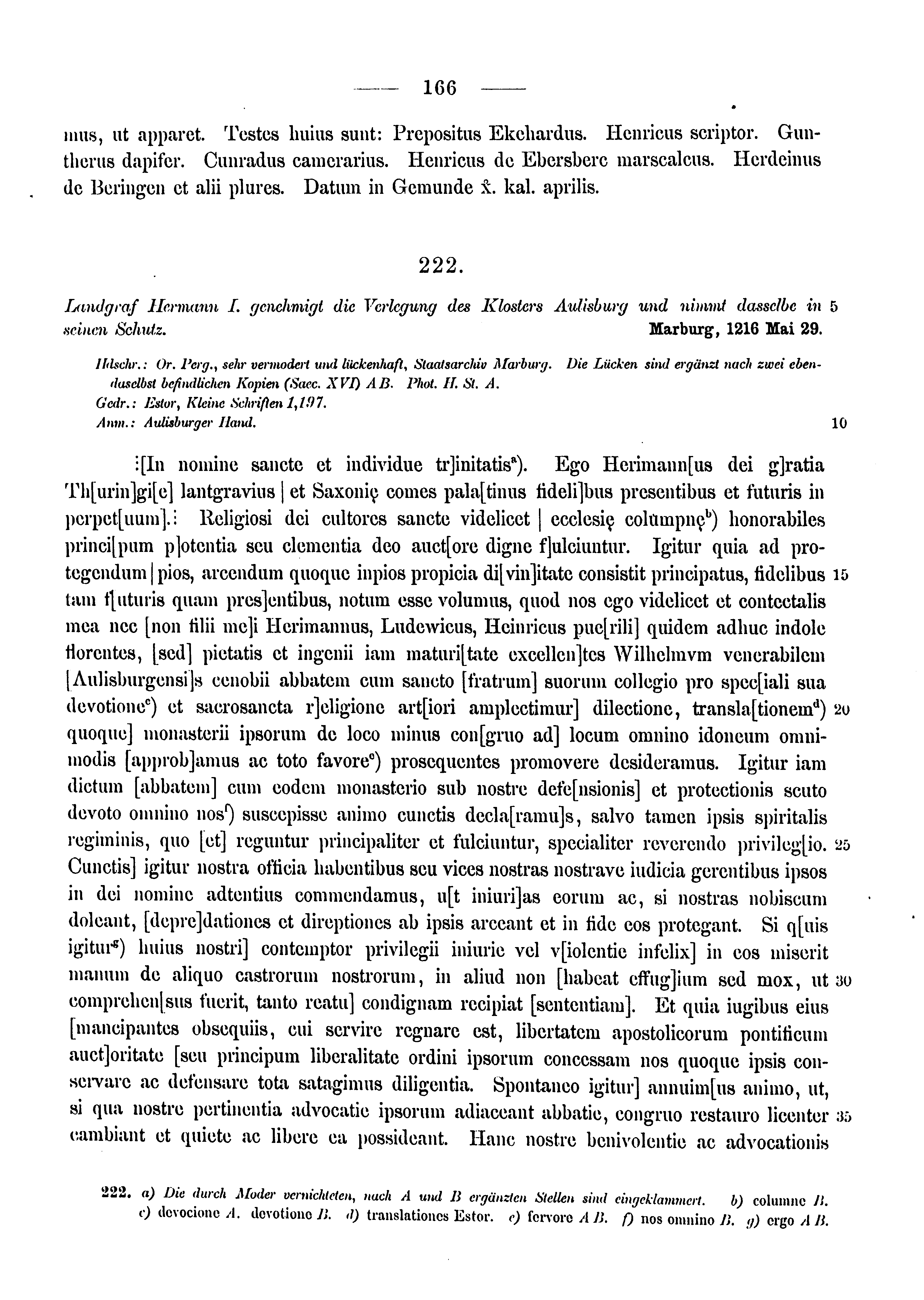 Historische Urkunde Seite 166 aus Band cds1a3