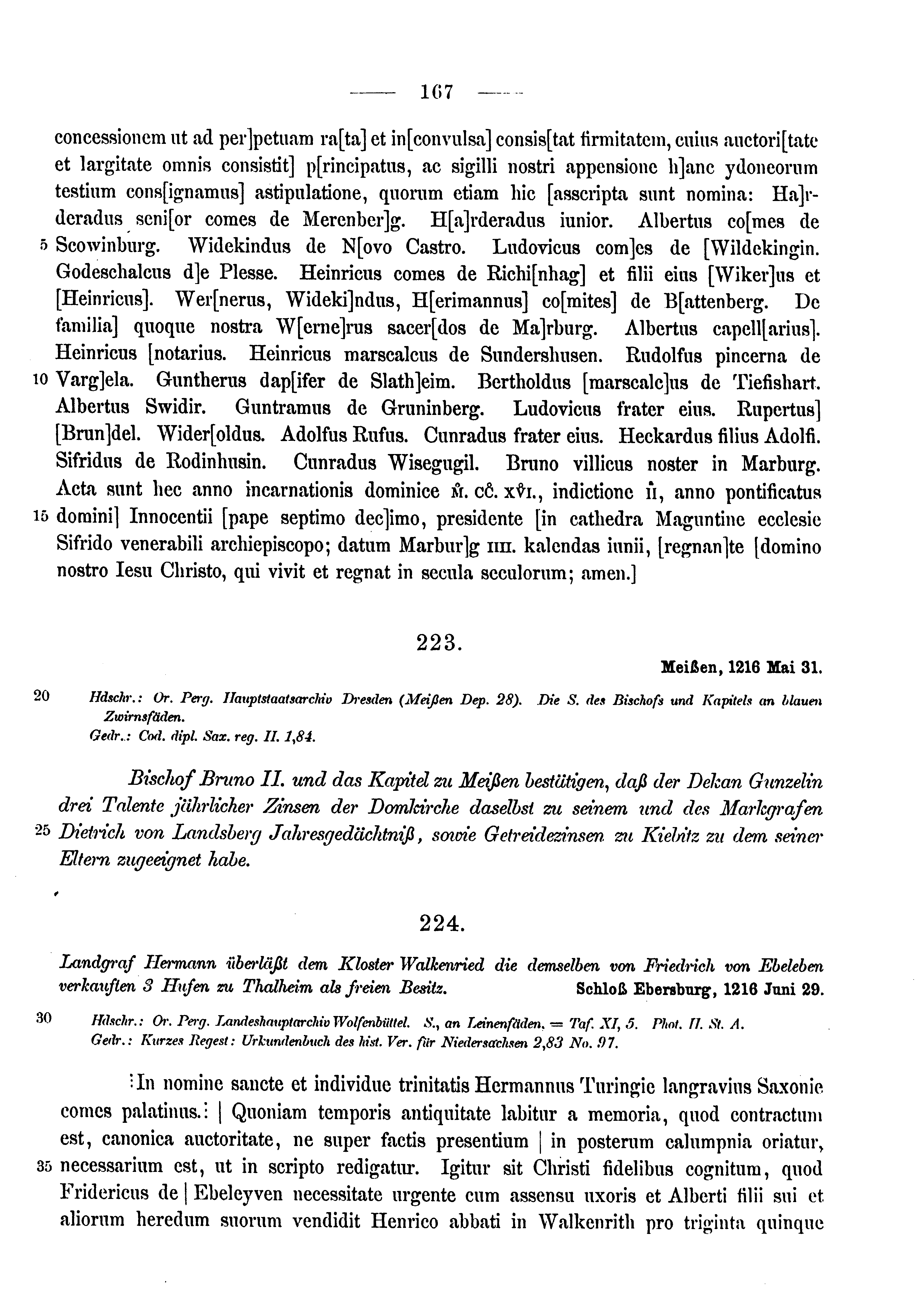 Historische Urkunde Seite 167 aus Band cds1a3