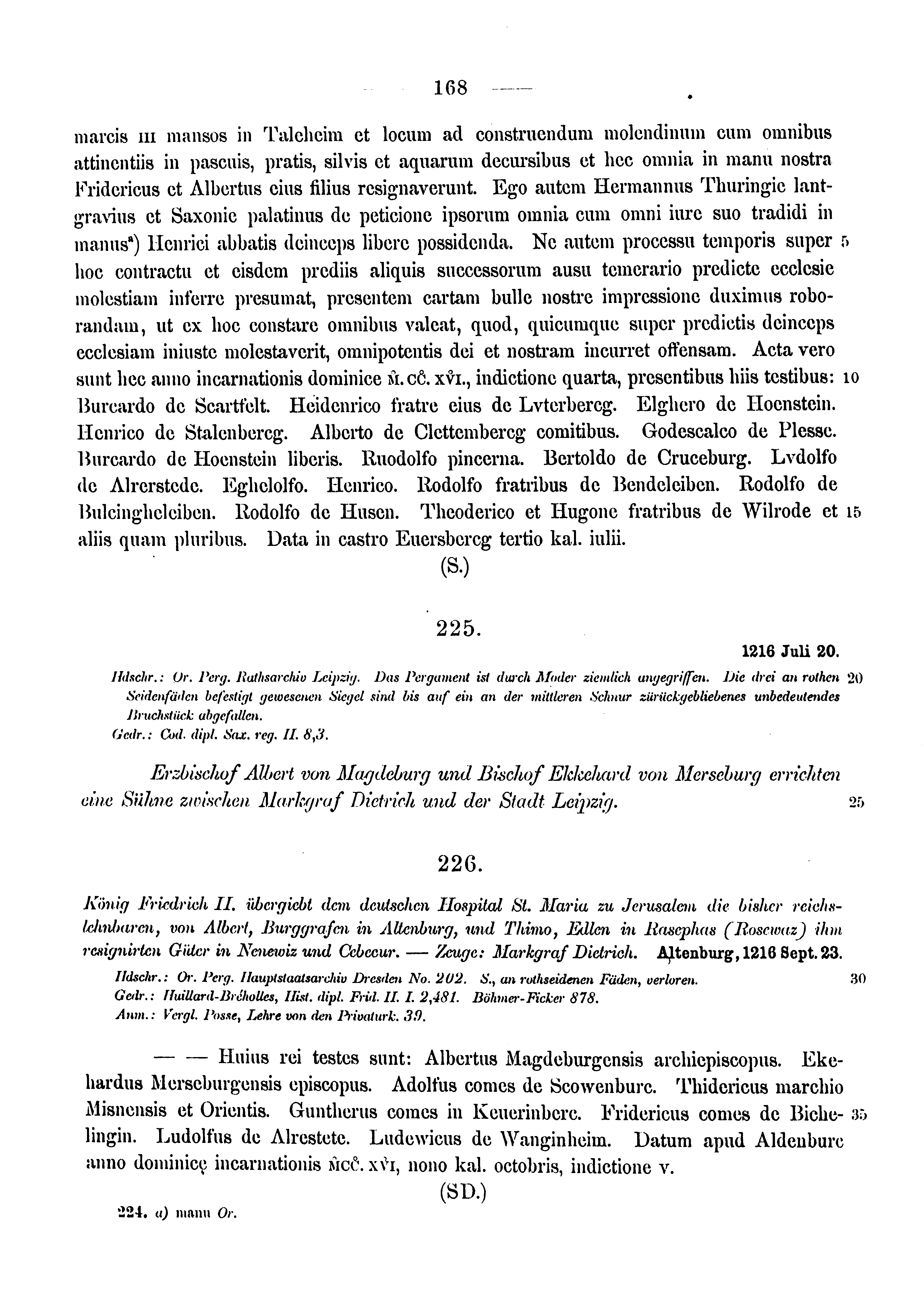 Historische Urkunde Seite 168 aus Band cds1a3