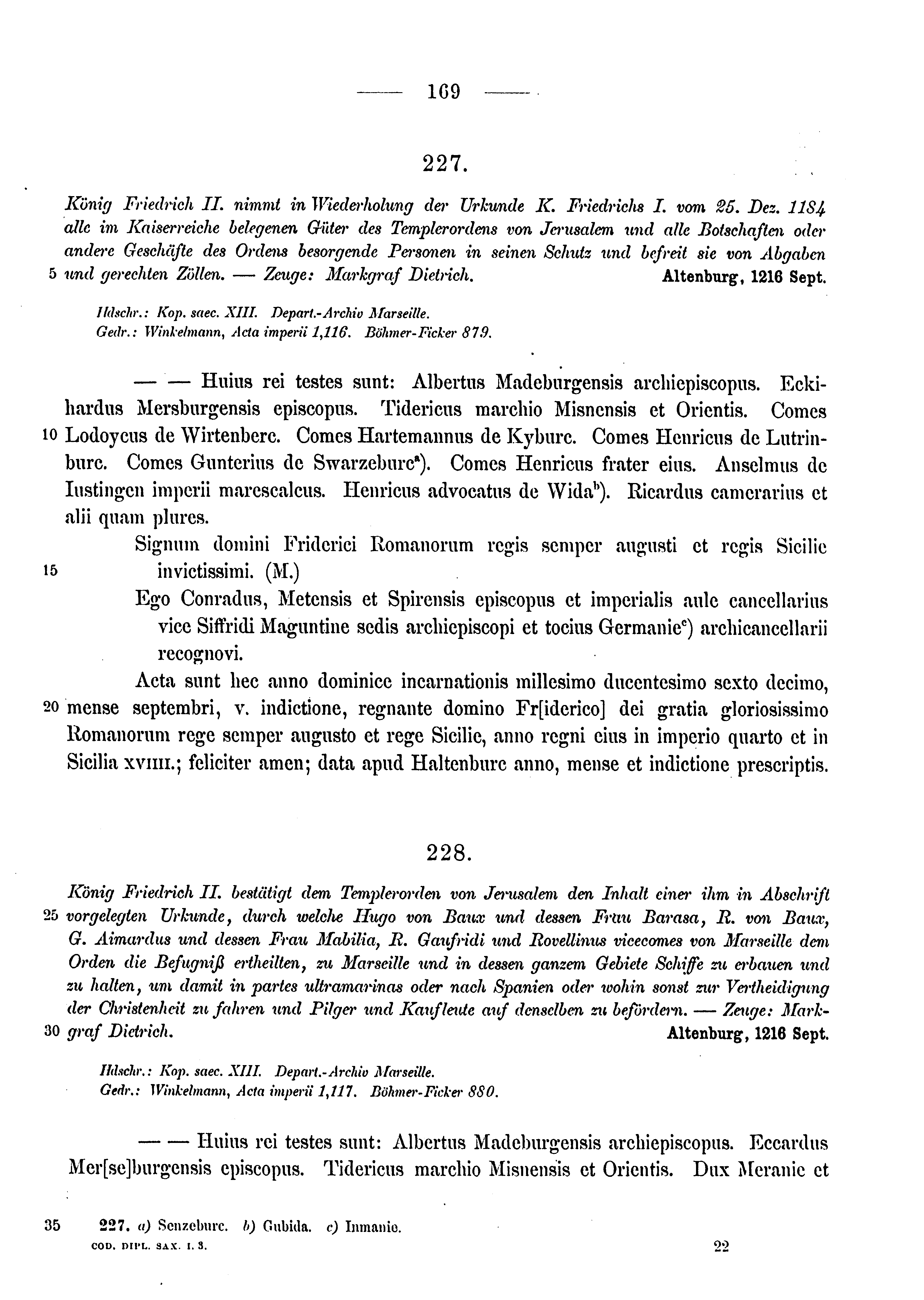 Historische Urkunde Seite 169 aus Band cds1a3