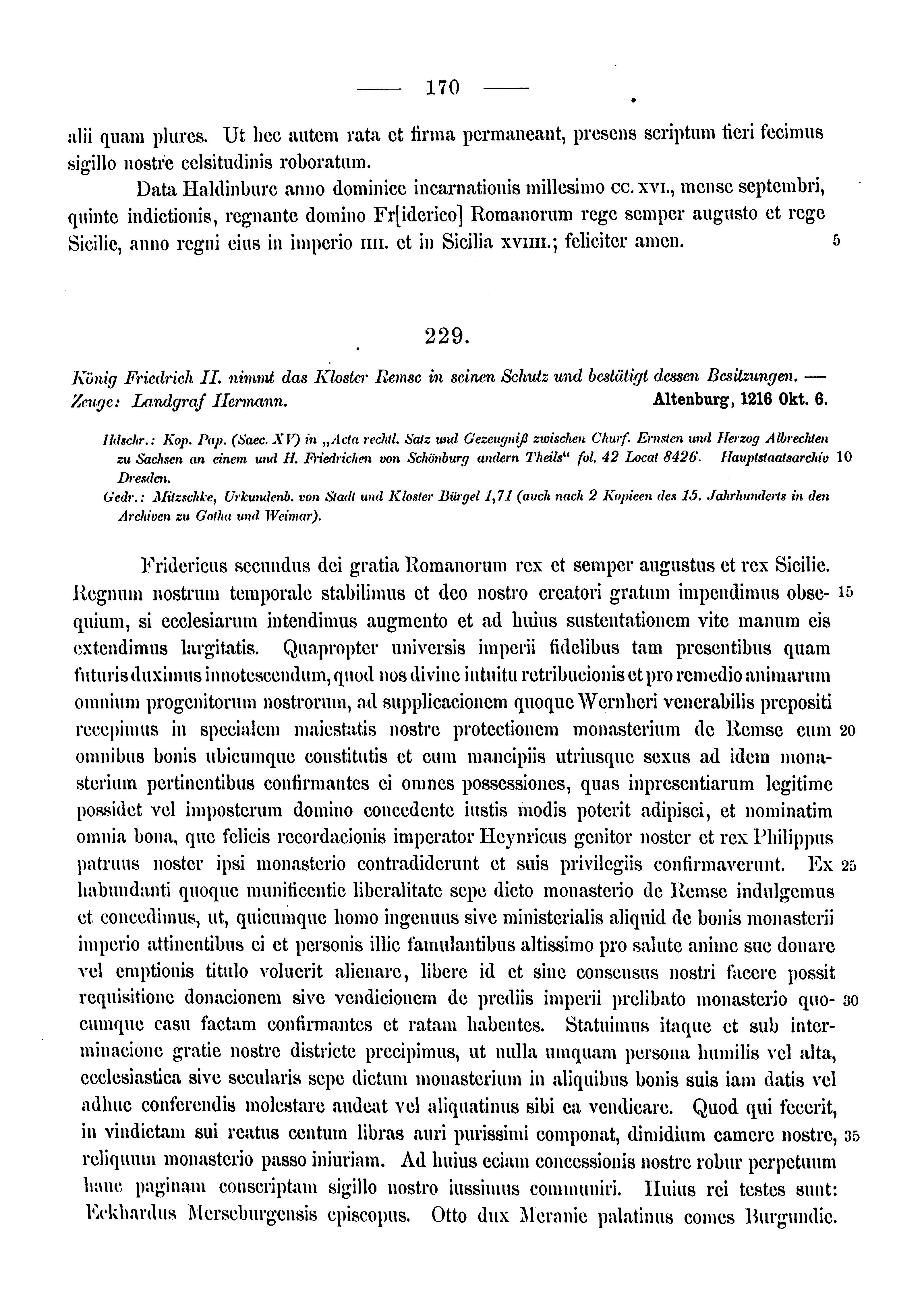 Historische Urkunde Seite 170 aus Band cds1a3