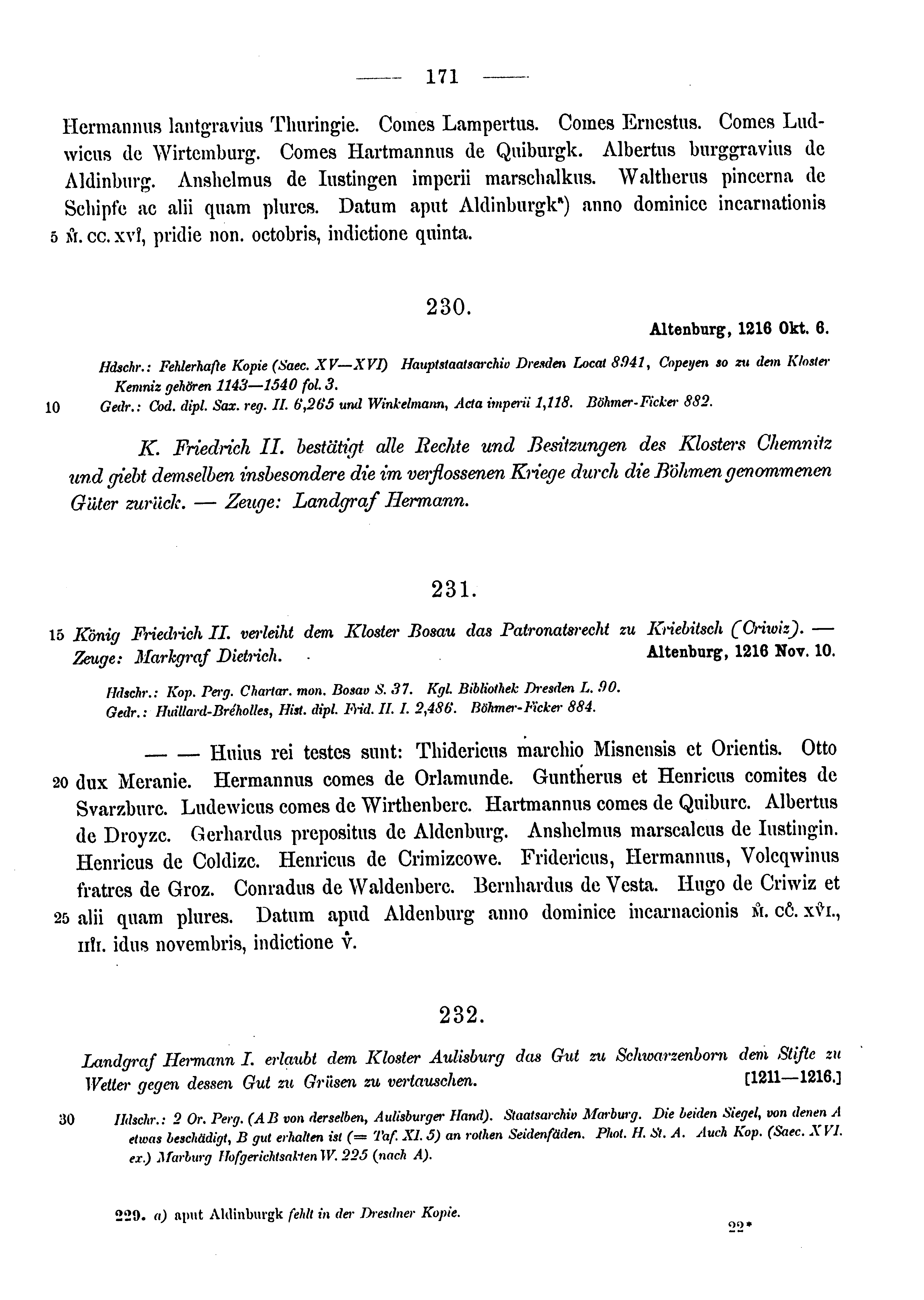 Historische Urkunde Seite 171 aus Band cds1a3
