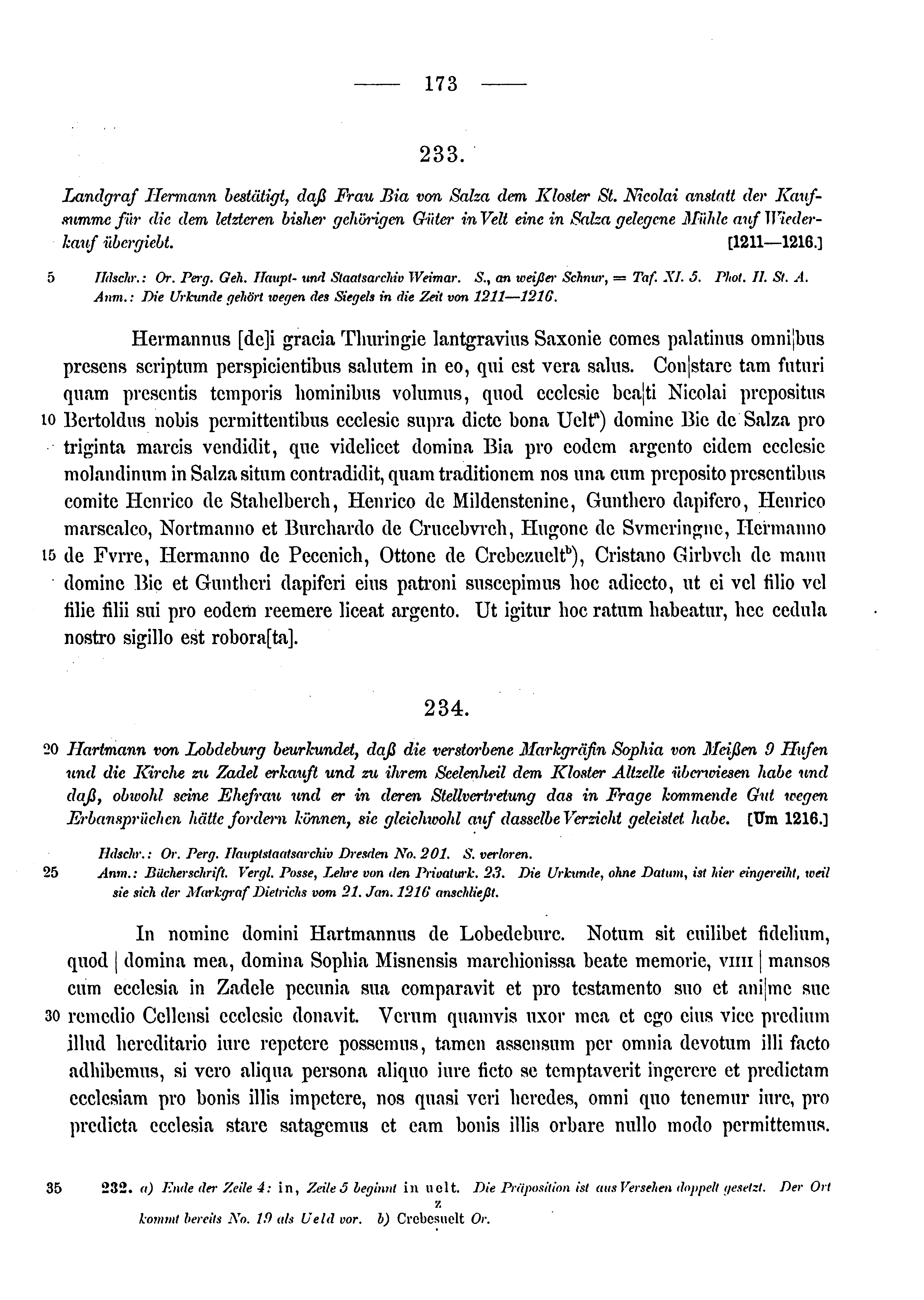 Historische Urkunde Seite 173 aus Band cds1a3