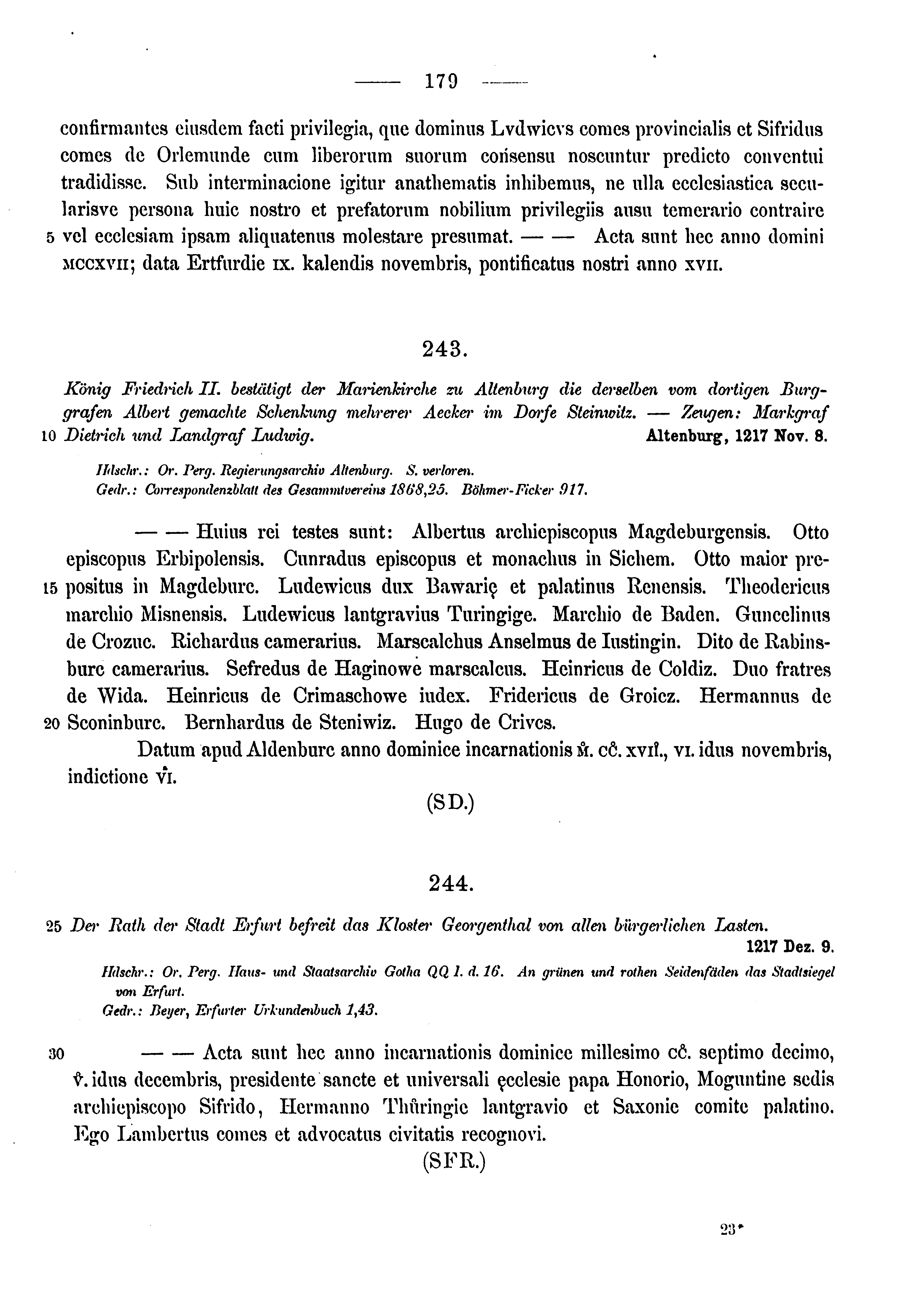Historische Urkunde Seite 179 aus Band cds1a3