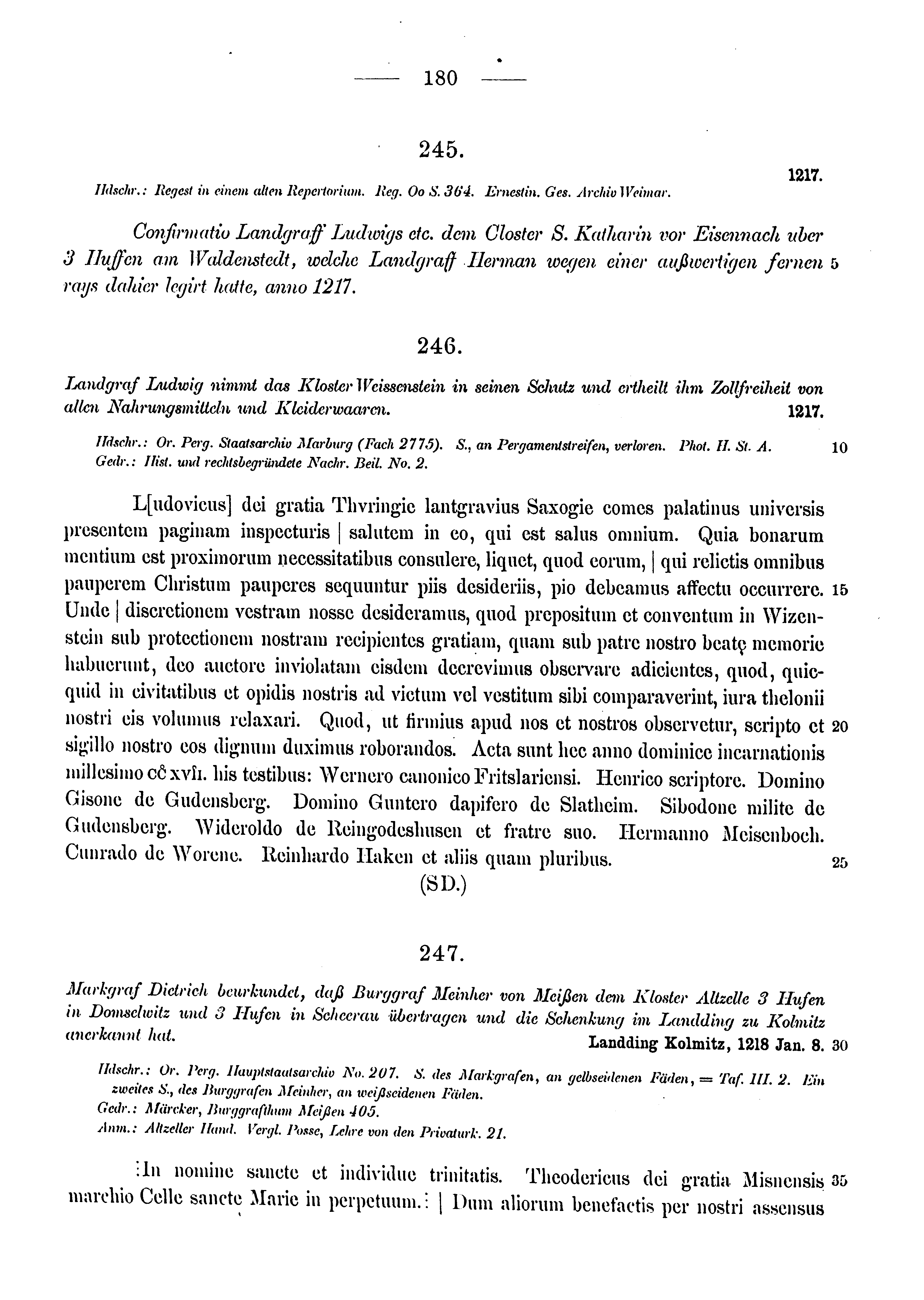 Historische Urkunde Seite 180 aus Band cds1a3