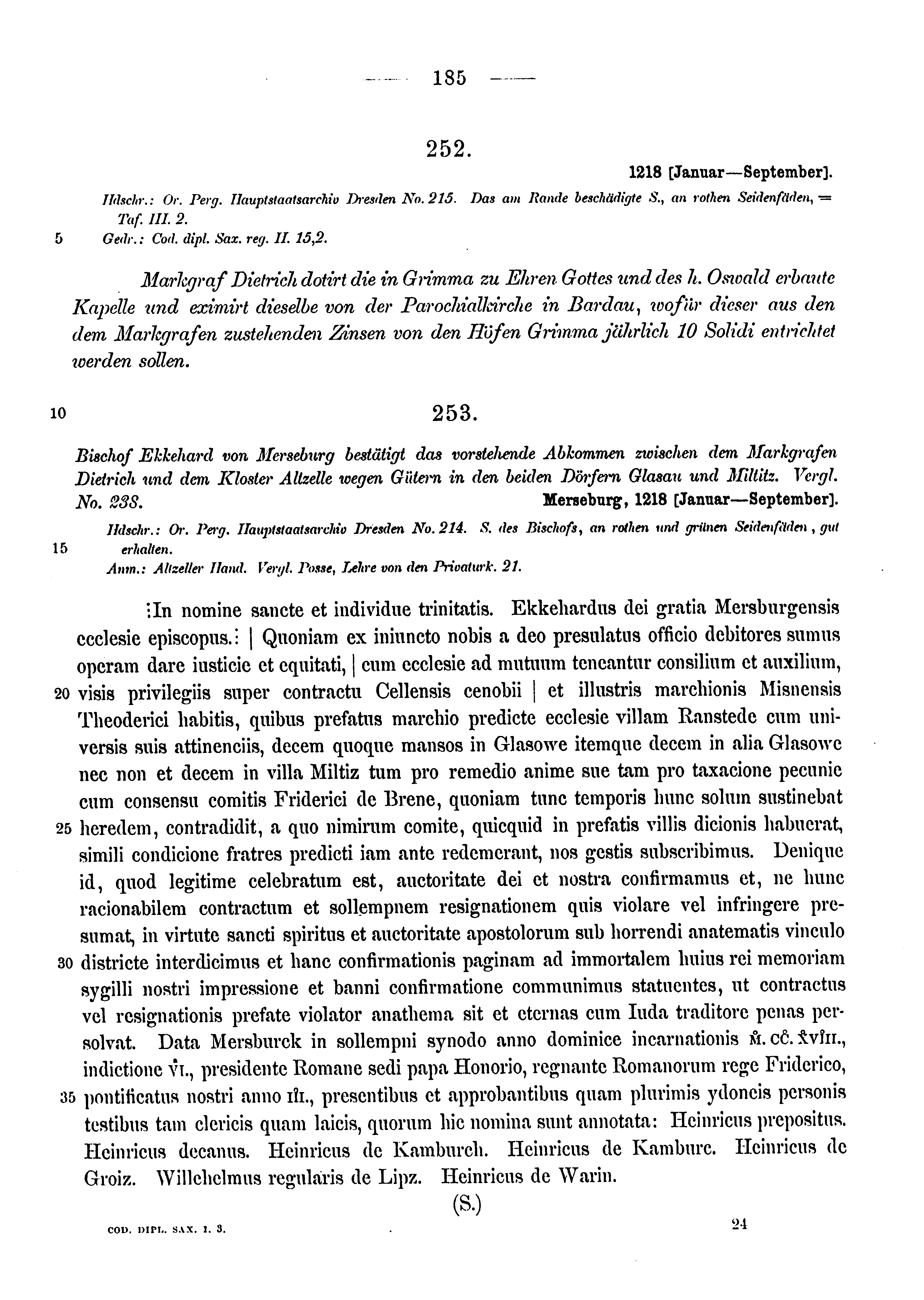 Historische Urkunde Seite 185 aus Band cds1a3