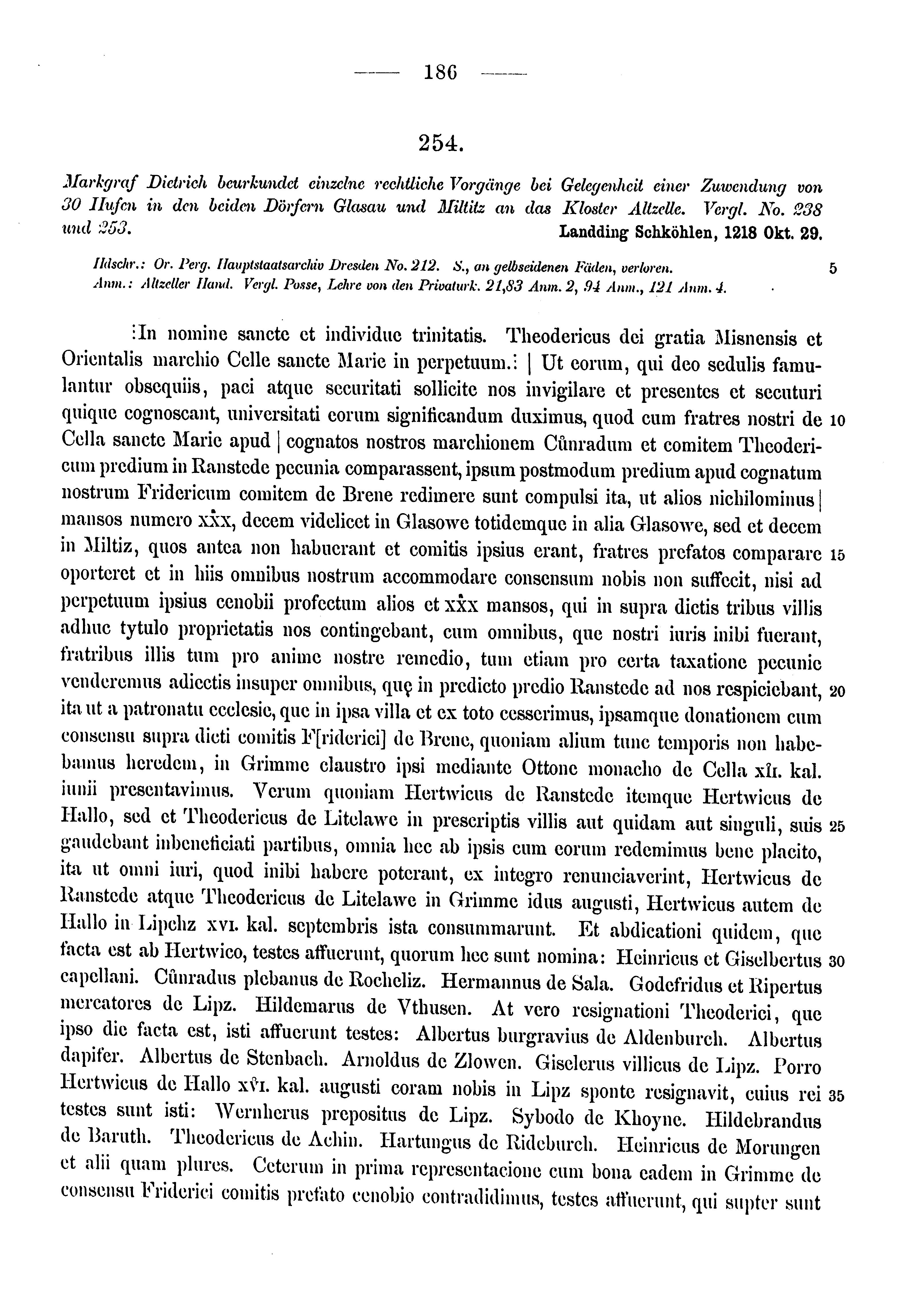 Historische Urkunde Seite 186 aus Band cds1a3