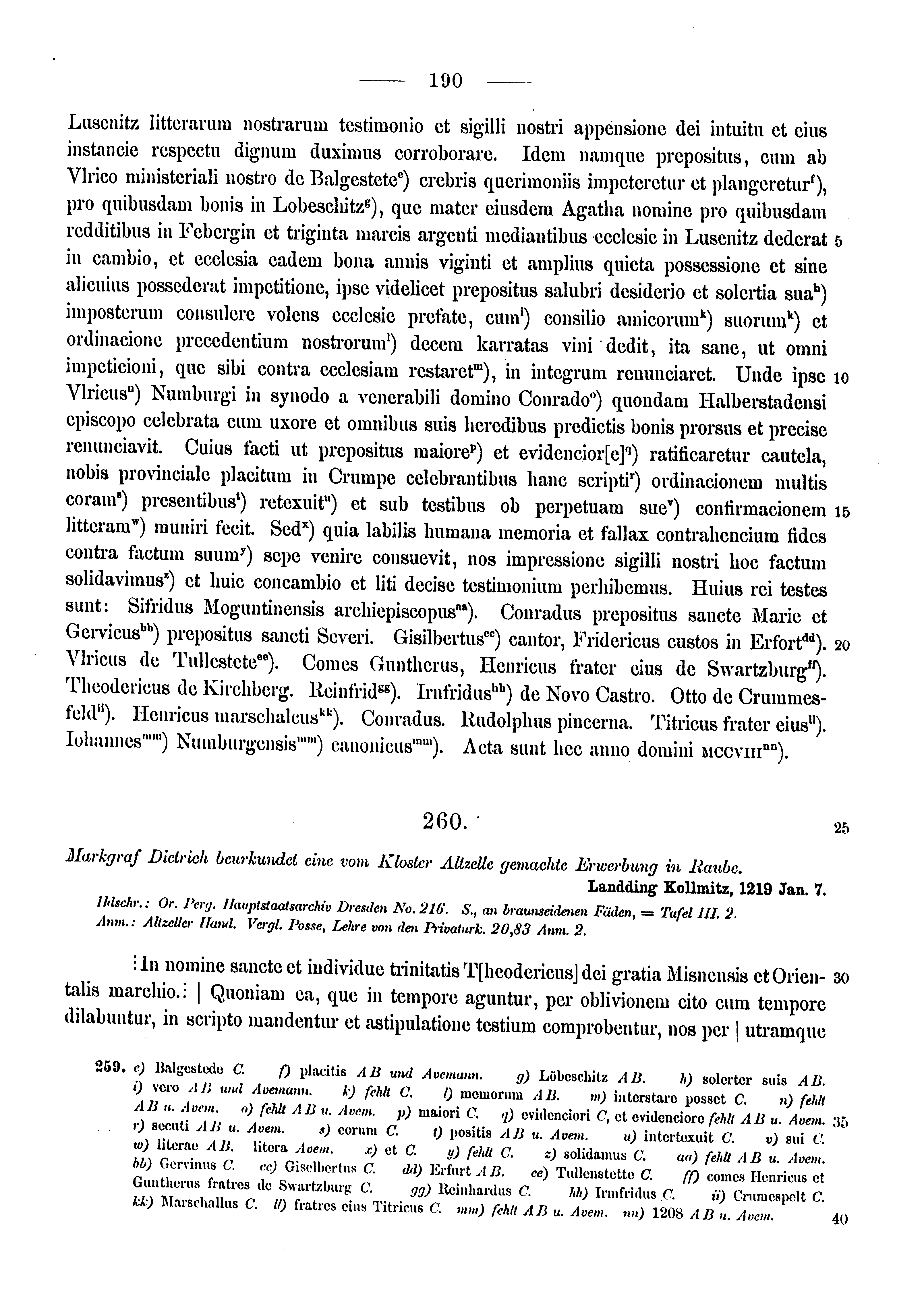 Historische Urkunde Seite 190 aus Band cds1a3