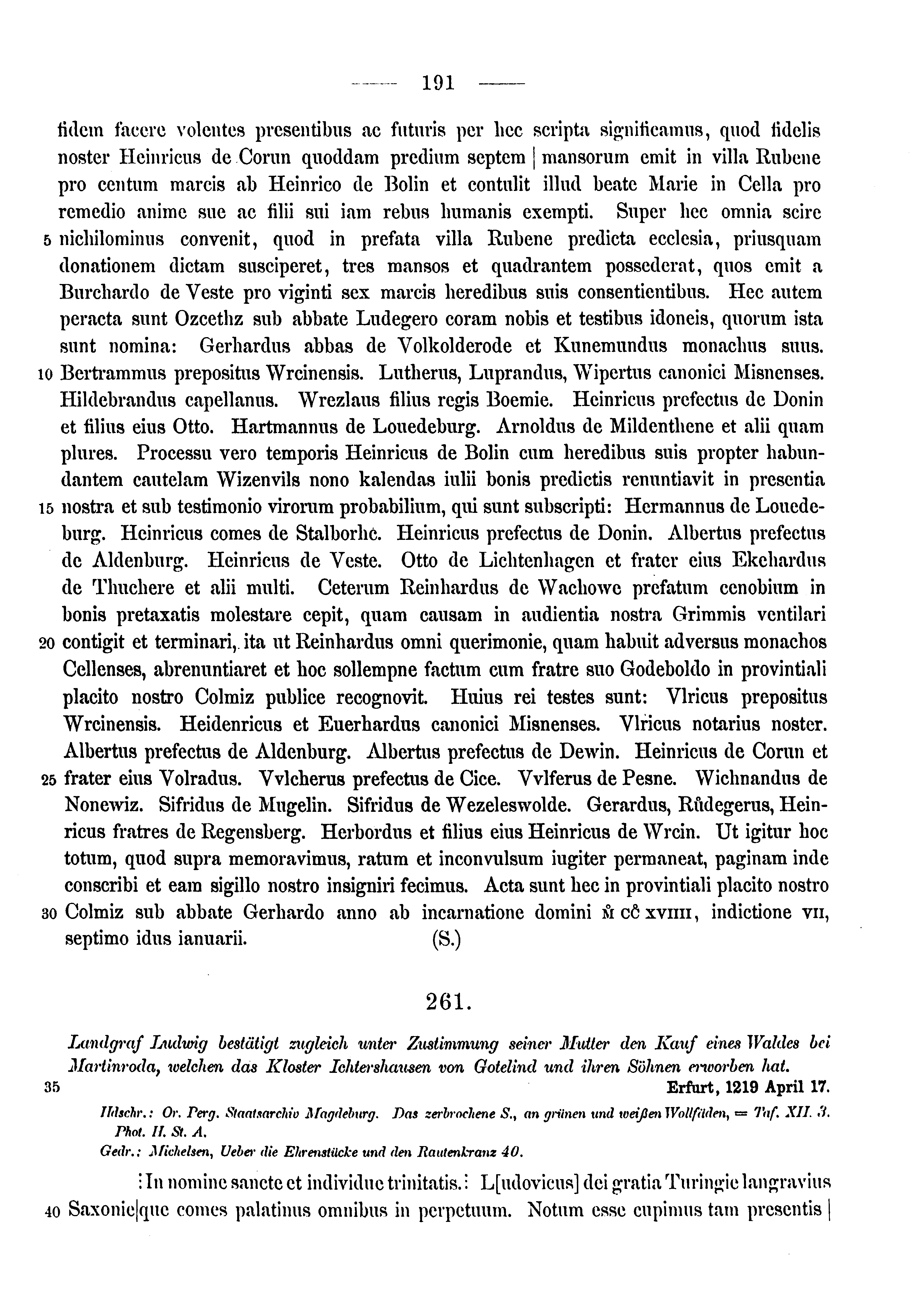 Historische Urkunde Seite 191 aus Band cds1a3