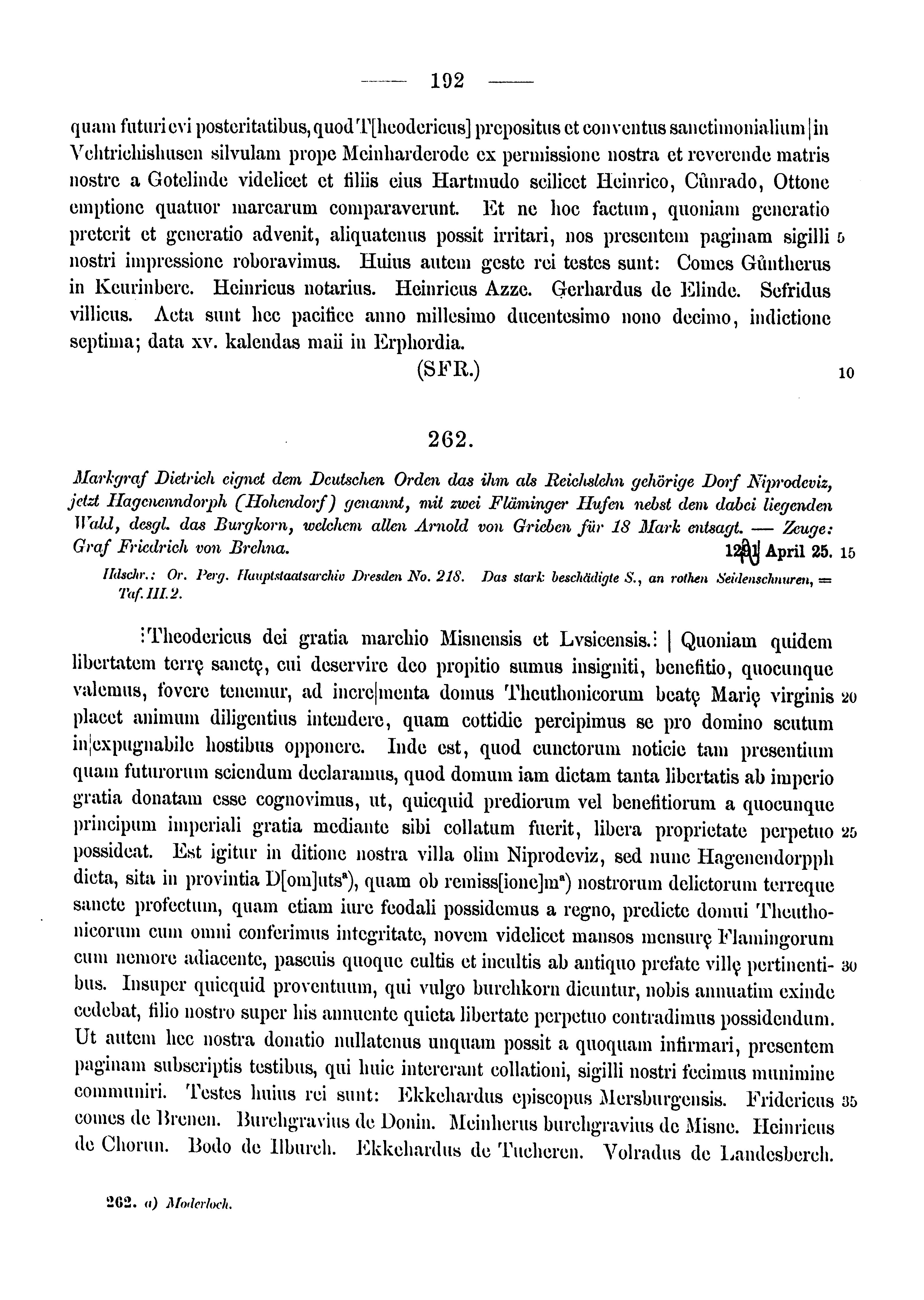 Historische Urkunde Seite 192 aus Band cds1a3