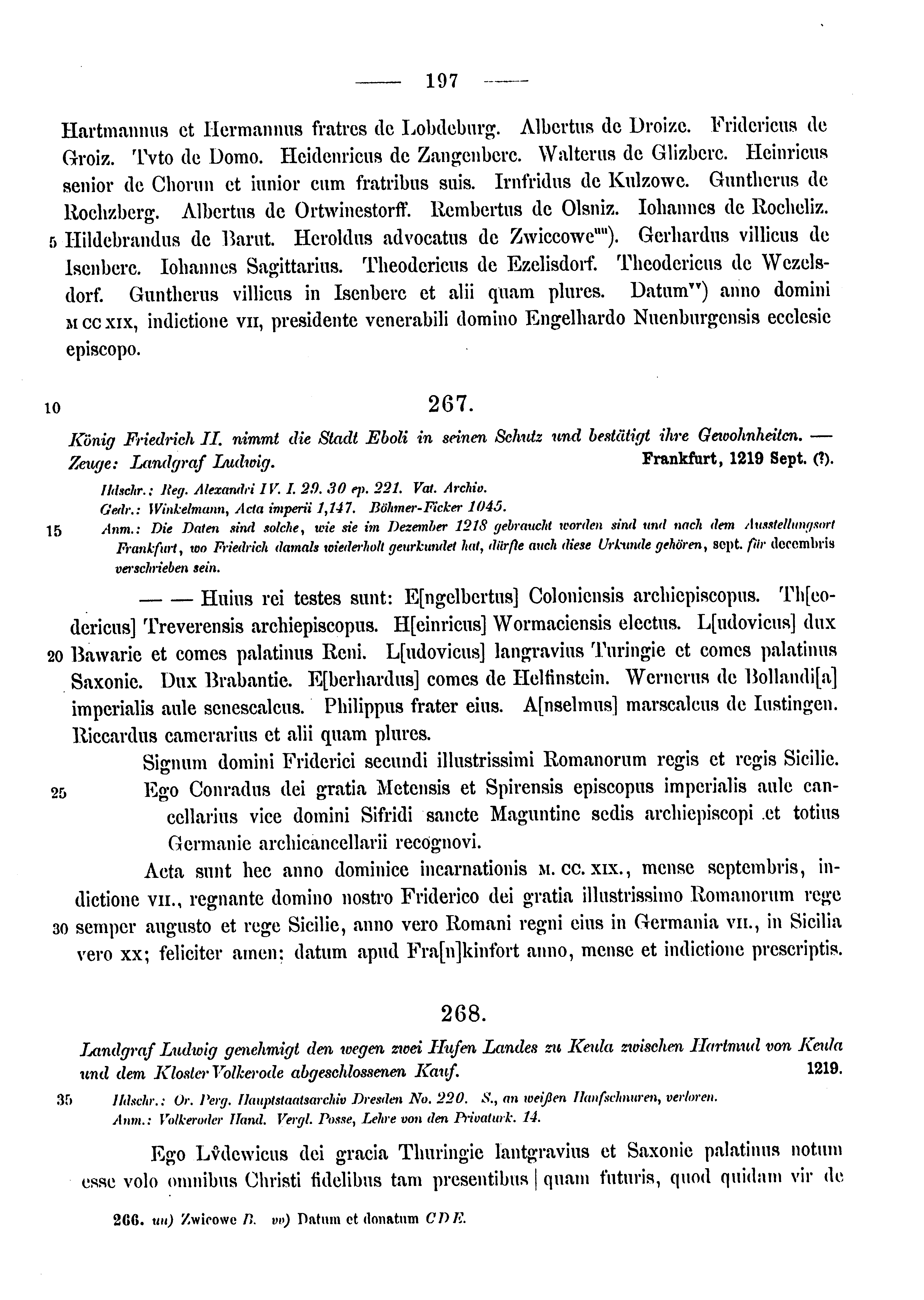 Historische Urkunde Seite 197 aus Band cds1a3