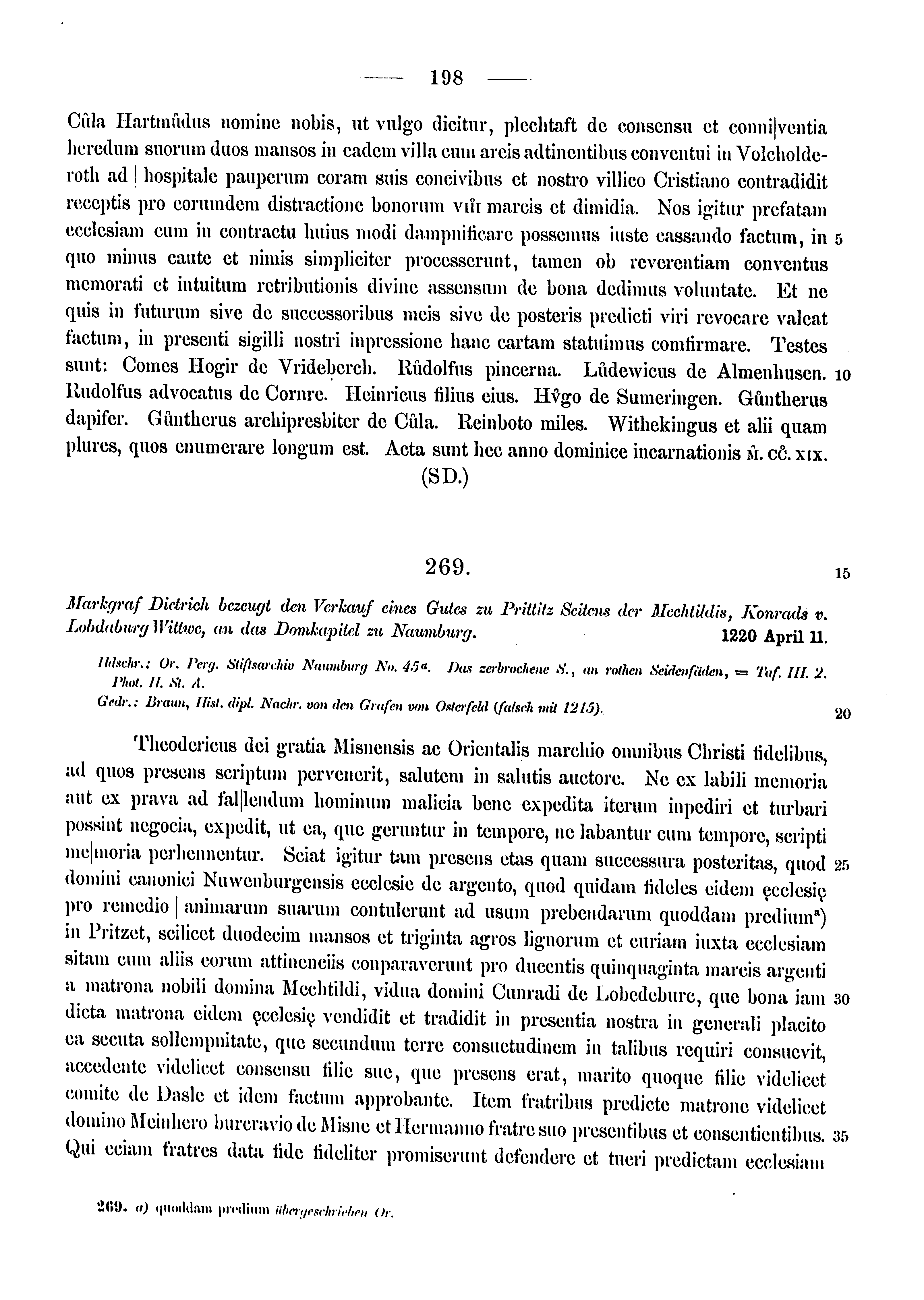 Historische Urkunde Seite 198 aus Band cds1a3