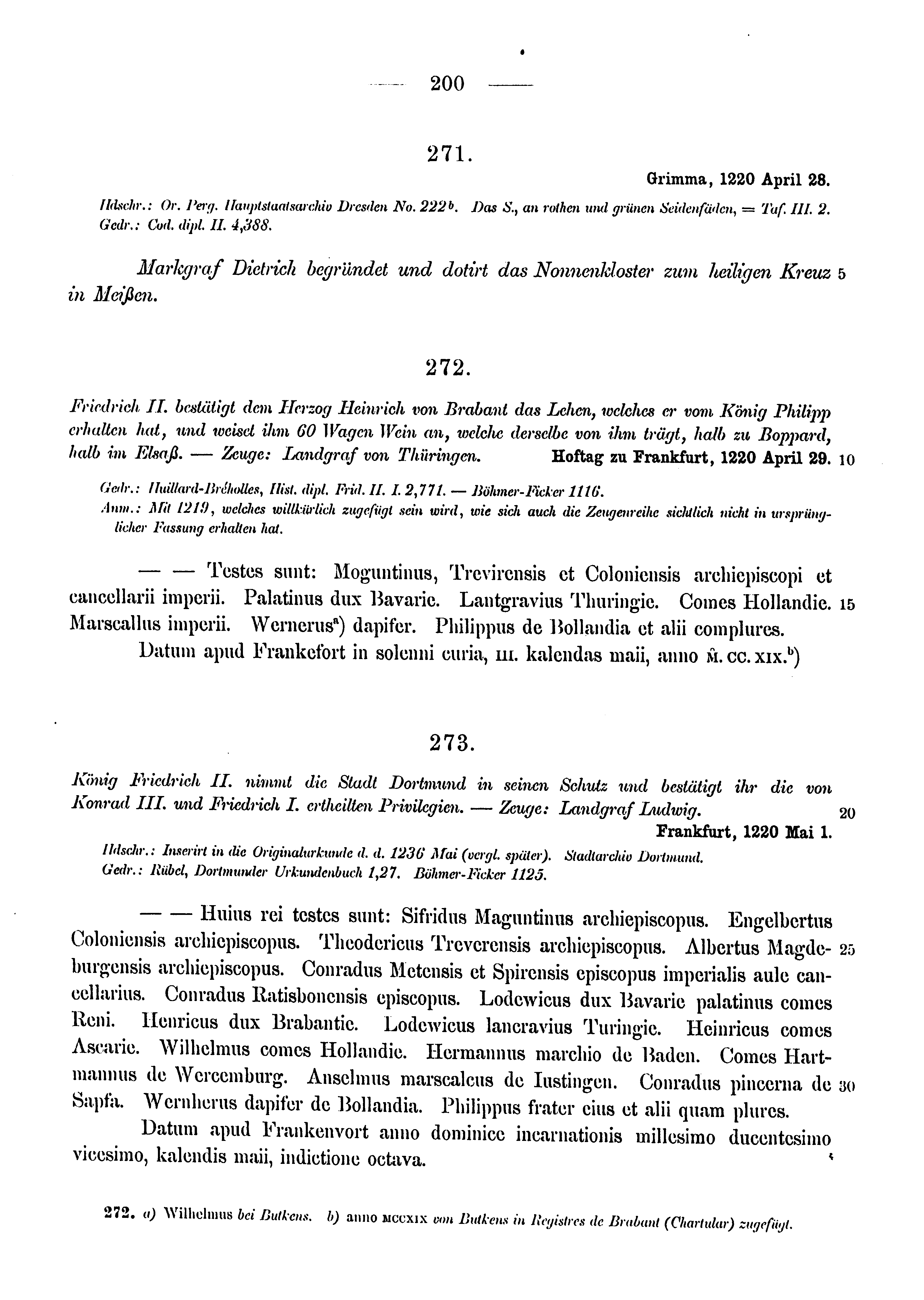 Historische Urkunde Seite 200 aus Band cds1a3