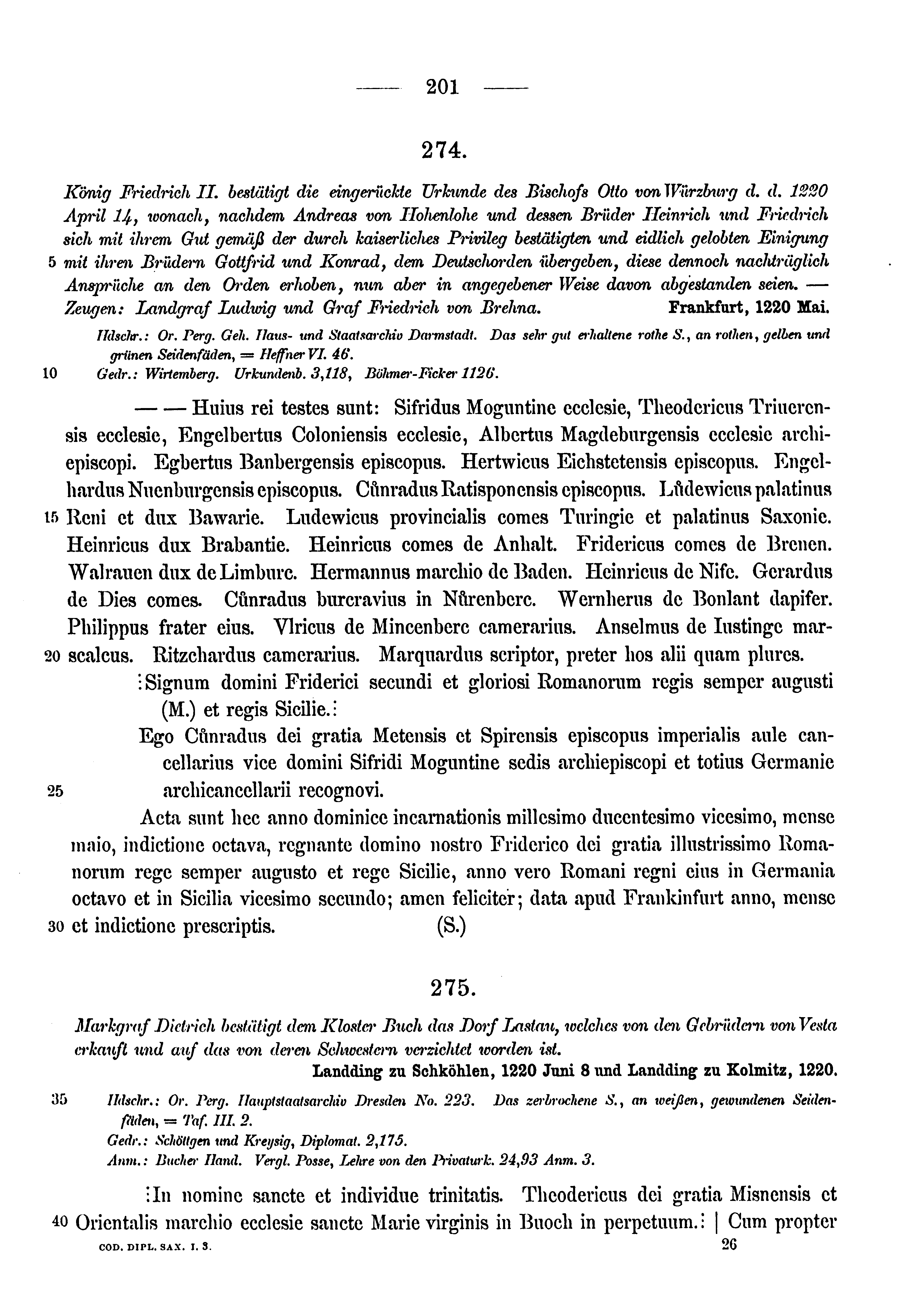 Historische Urkunde Seite 201 aus Band cds1a3