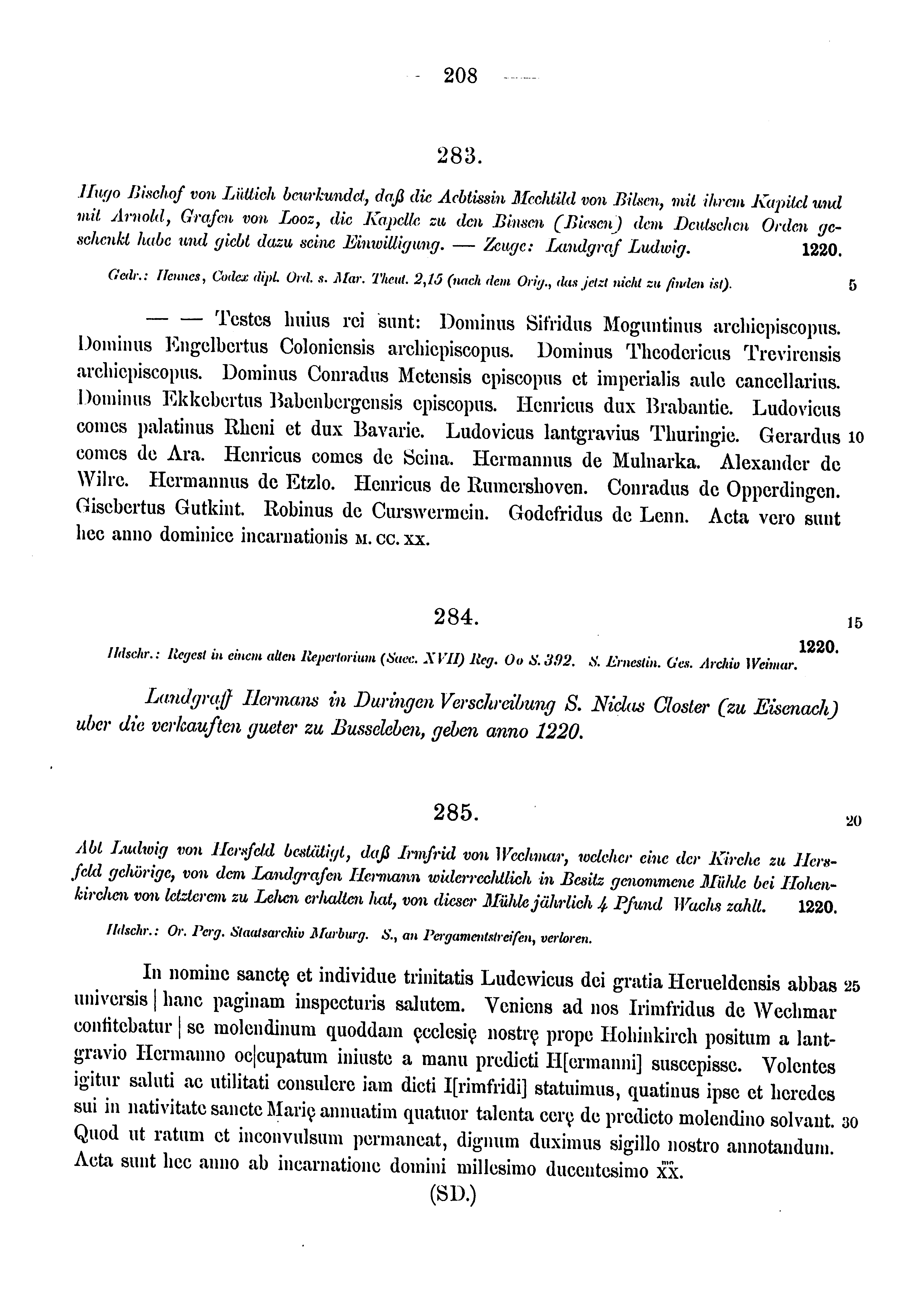 Historische Urkunde Seite 208 aus Band cds1a3
