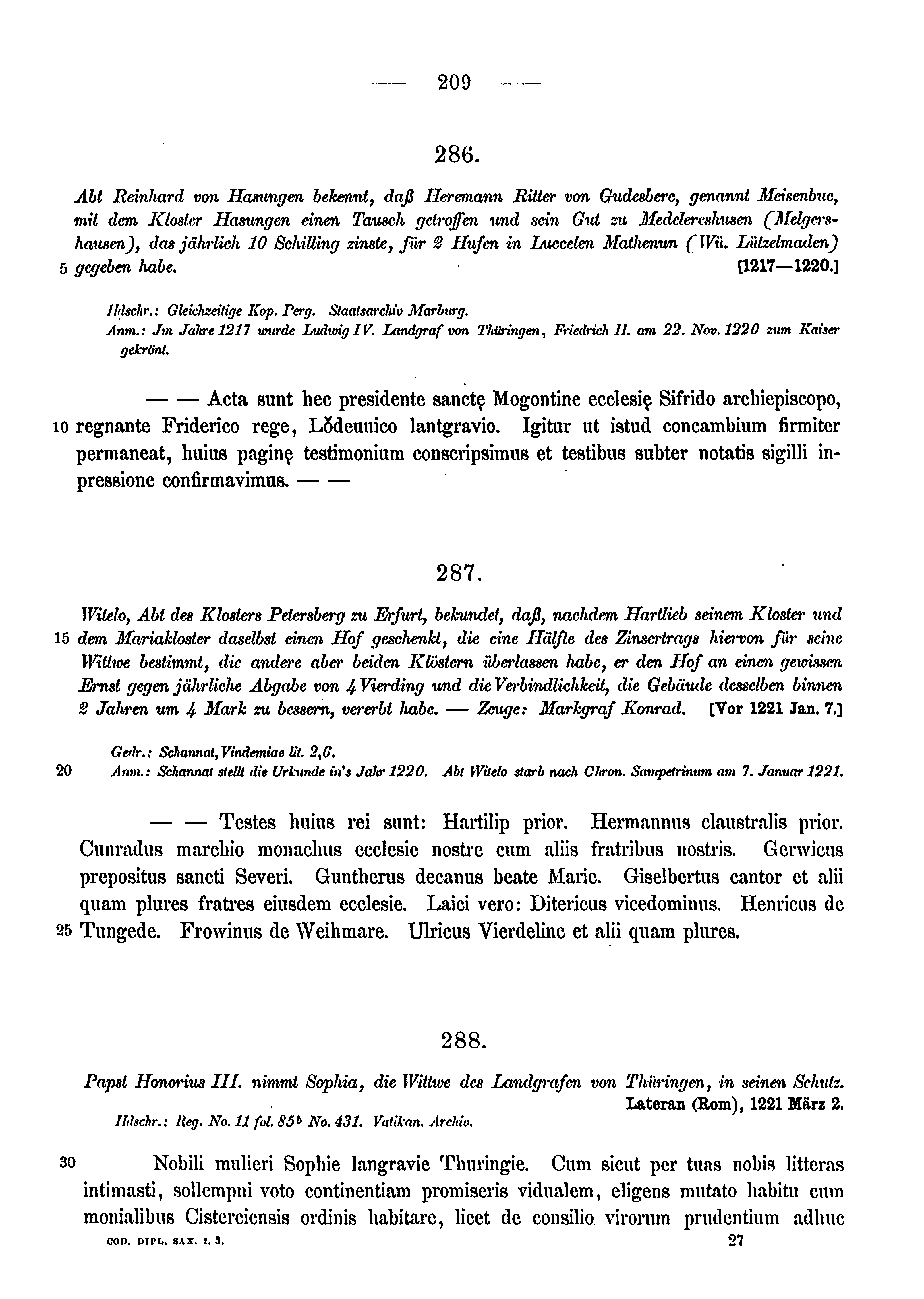 Historische Urkunde Seite 209 aus Band cds1a3