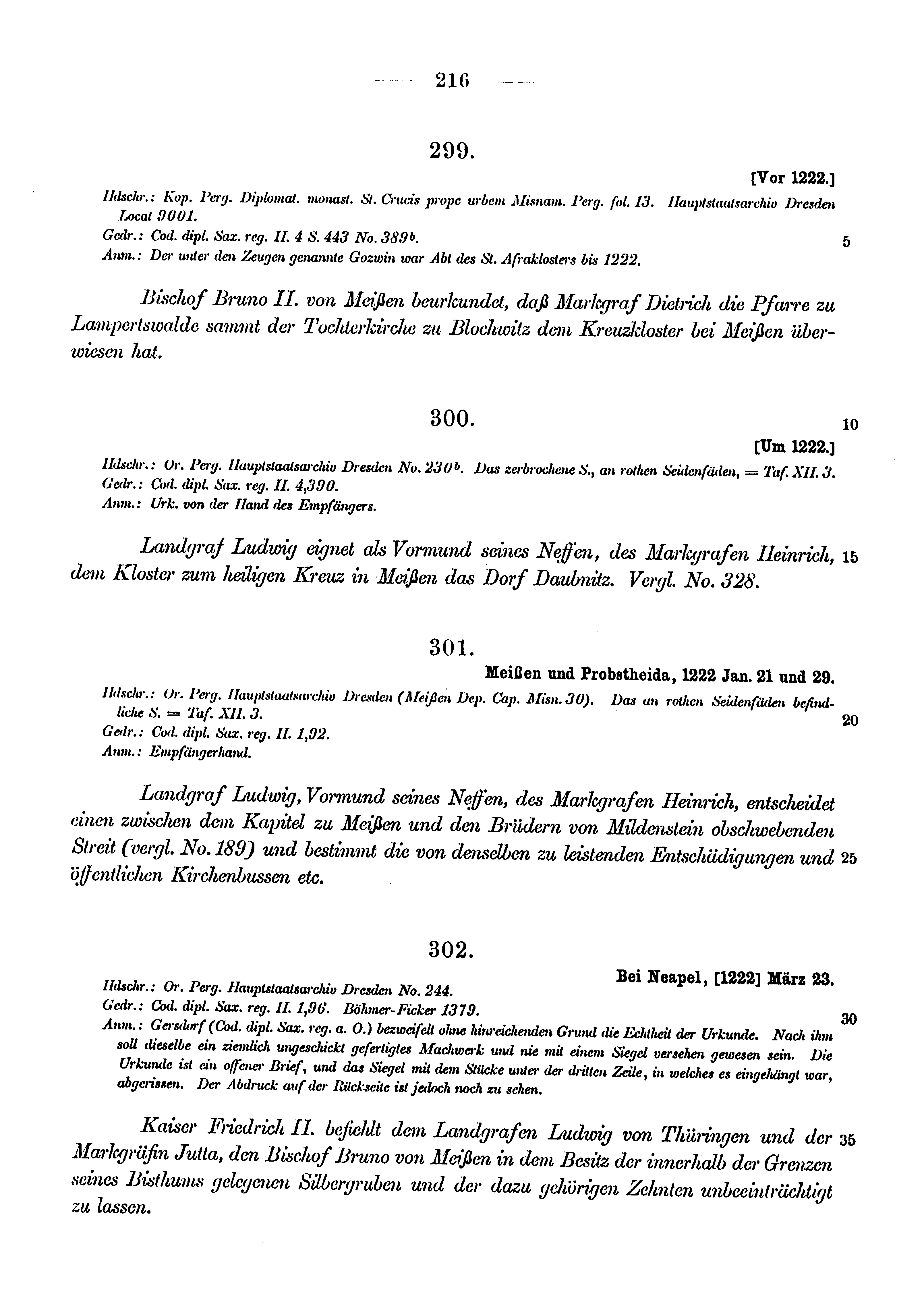 Historische Urkunde Seite 216 aus Band cds1a3