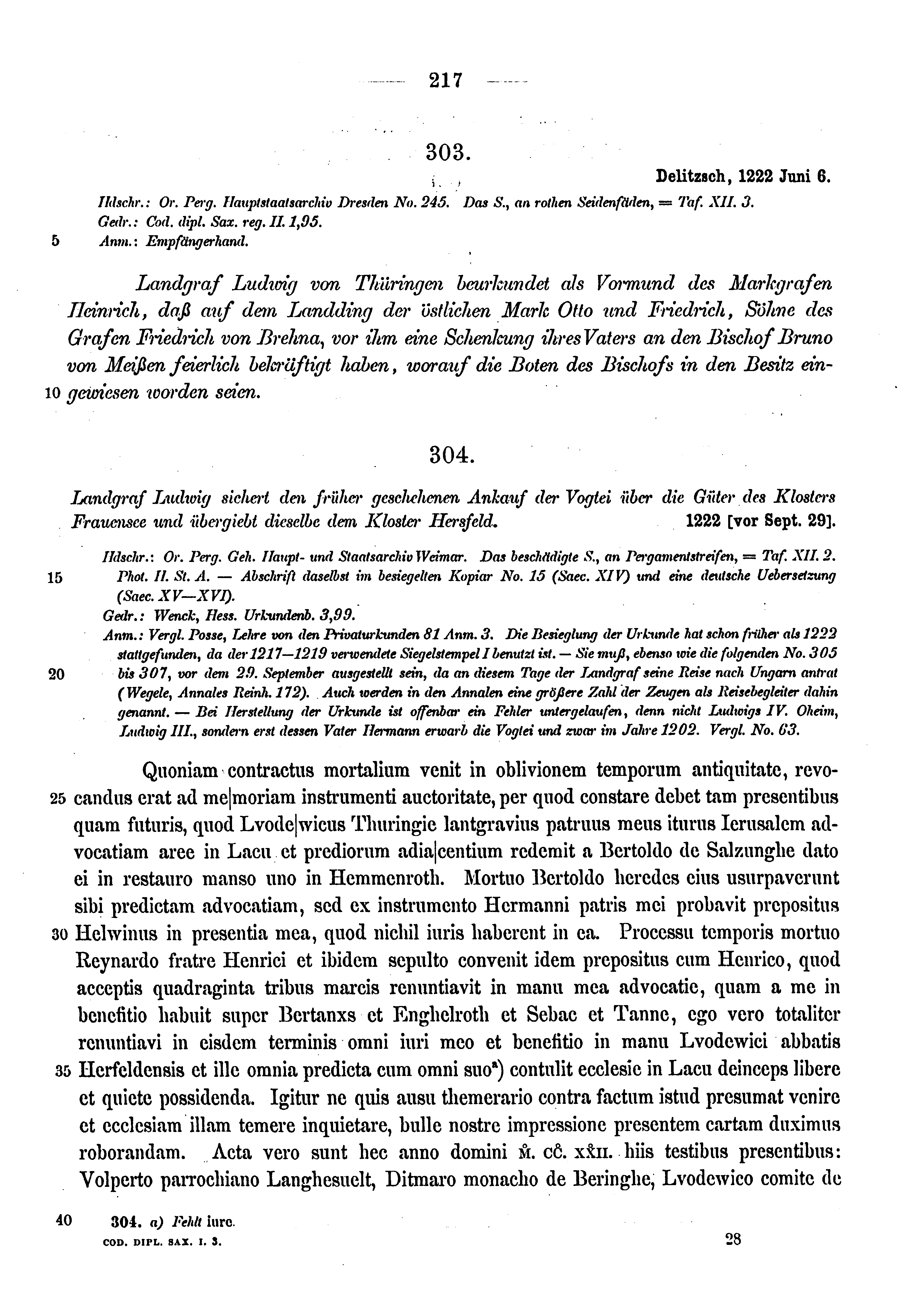 Historische Urkunde Seite 217 aus Band cds1a3