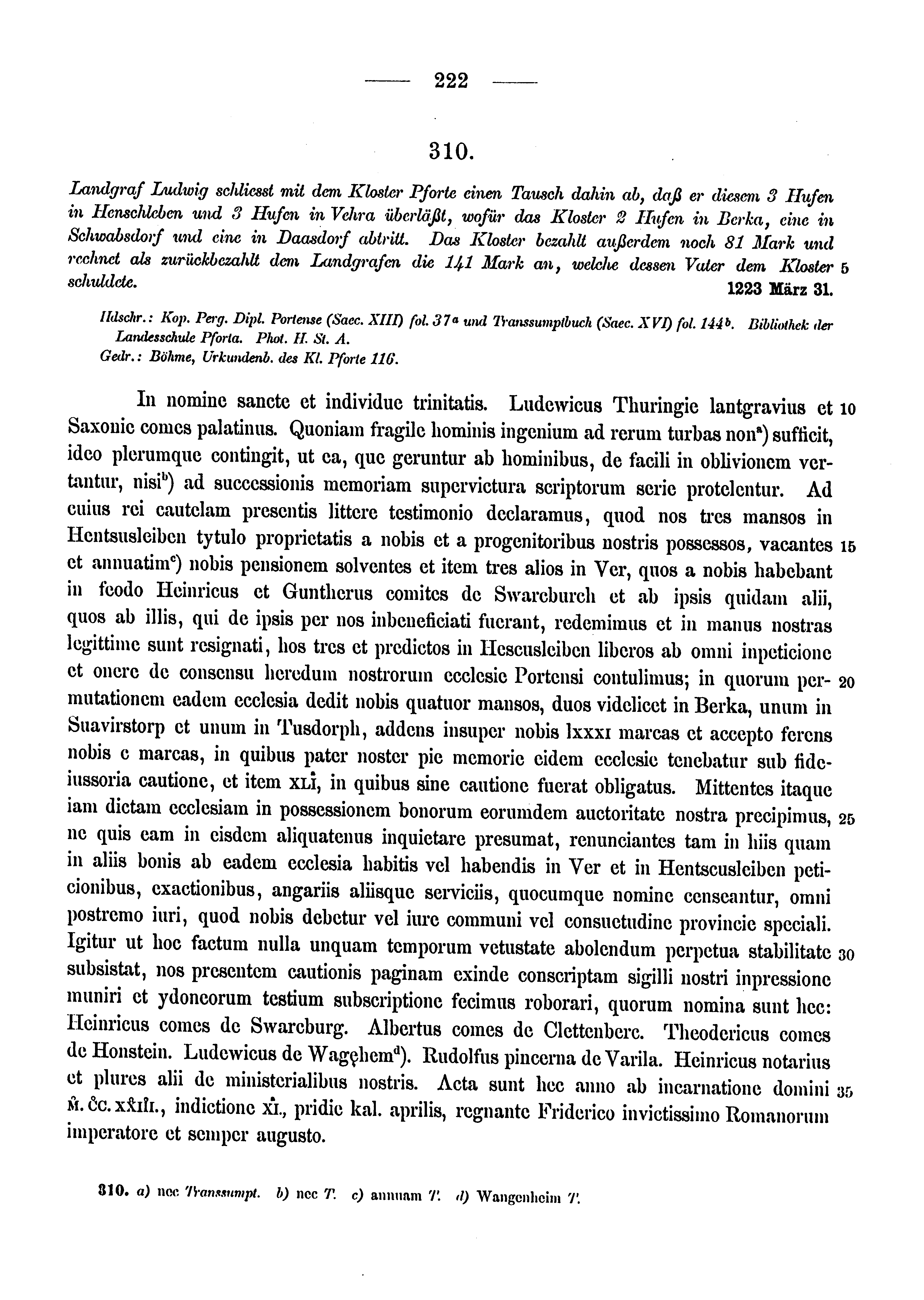 Historische Urkunde Seite 222 aus Band cds1a3