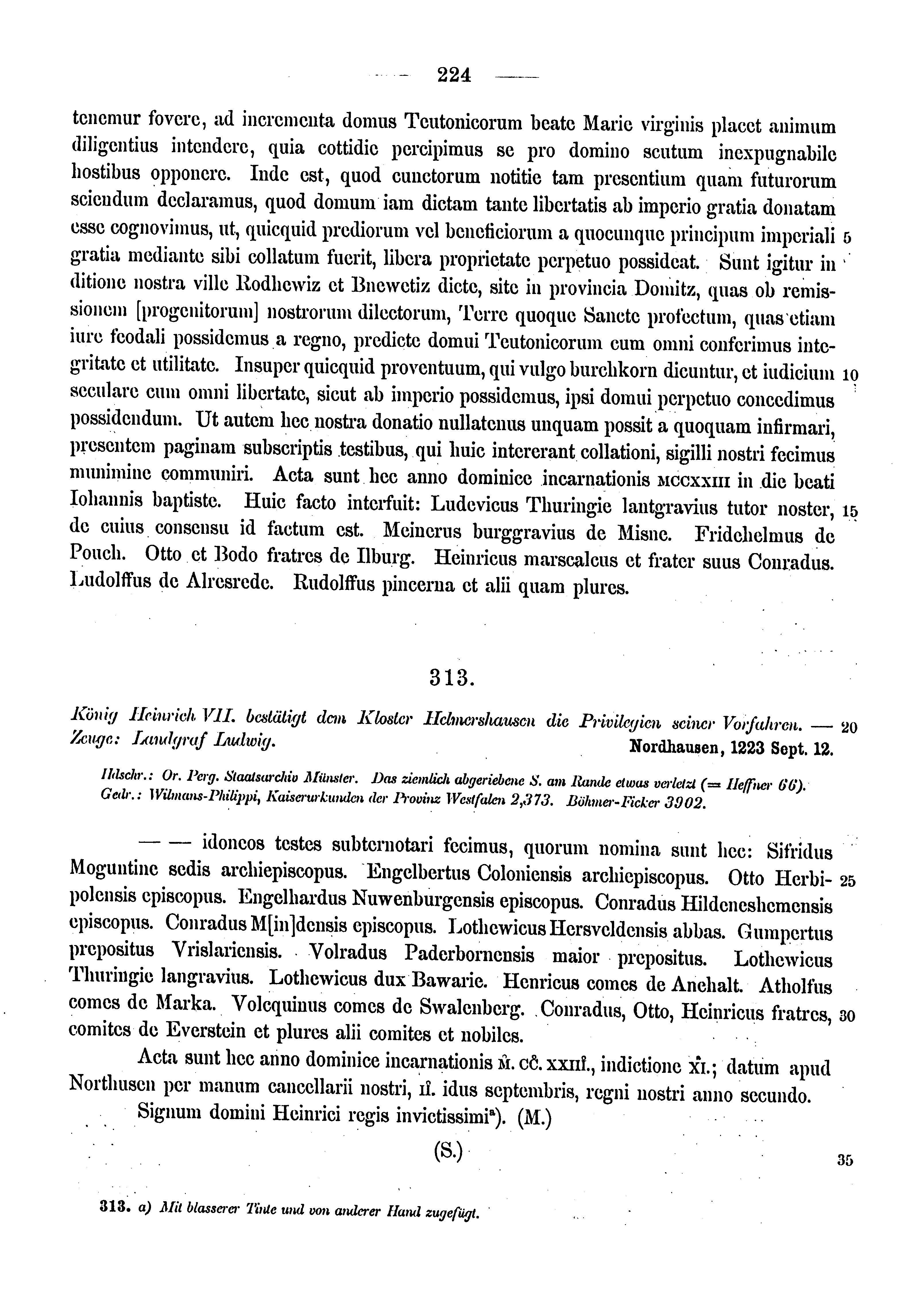 Historische Urkunde Seite 224 aus Band cds1a3