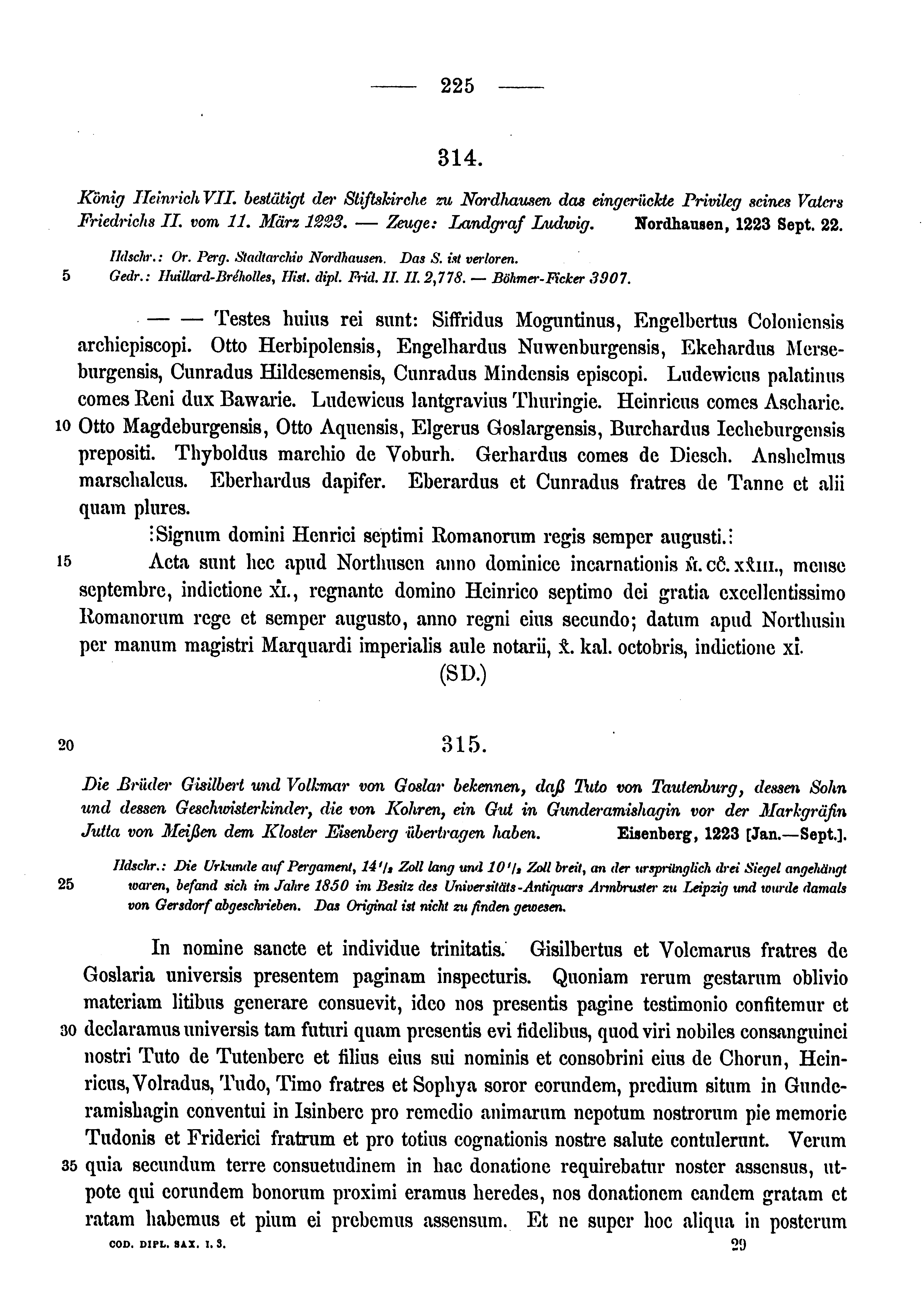 Historische Urkunde Seite 225 aus Band cds1a3